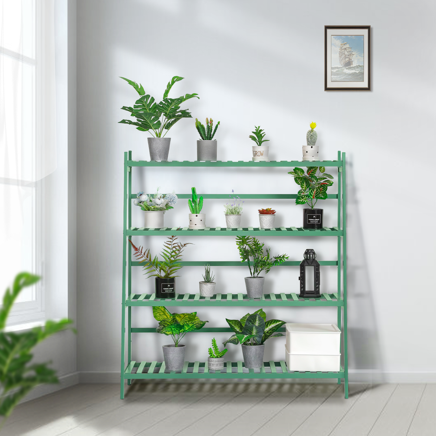 Trapezoid Flower Plant Rack - 3 Tier - Green