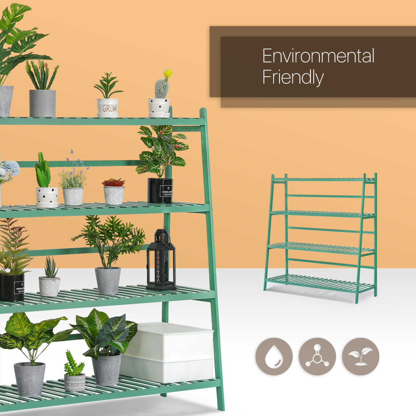 Trapezoid Flower Plant Rack - 3 Tier - Green