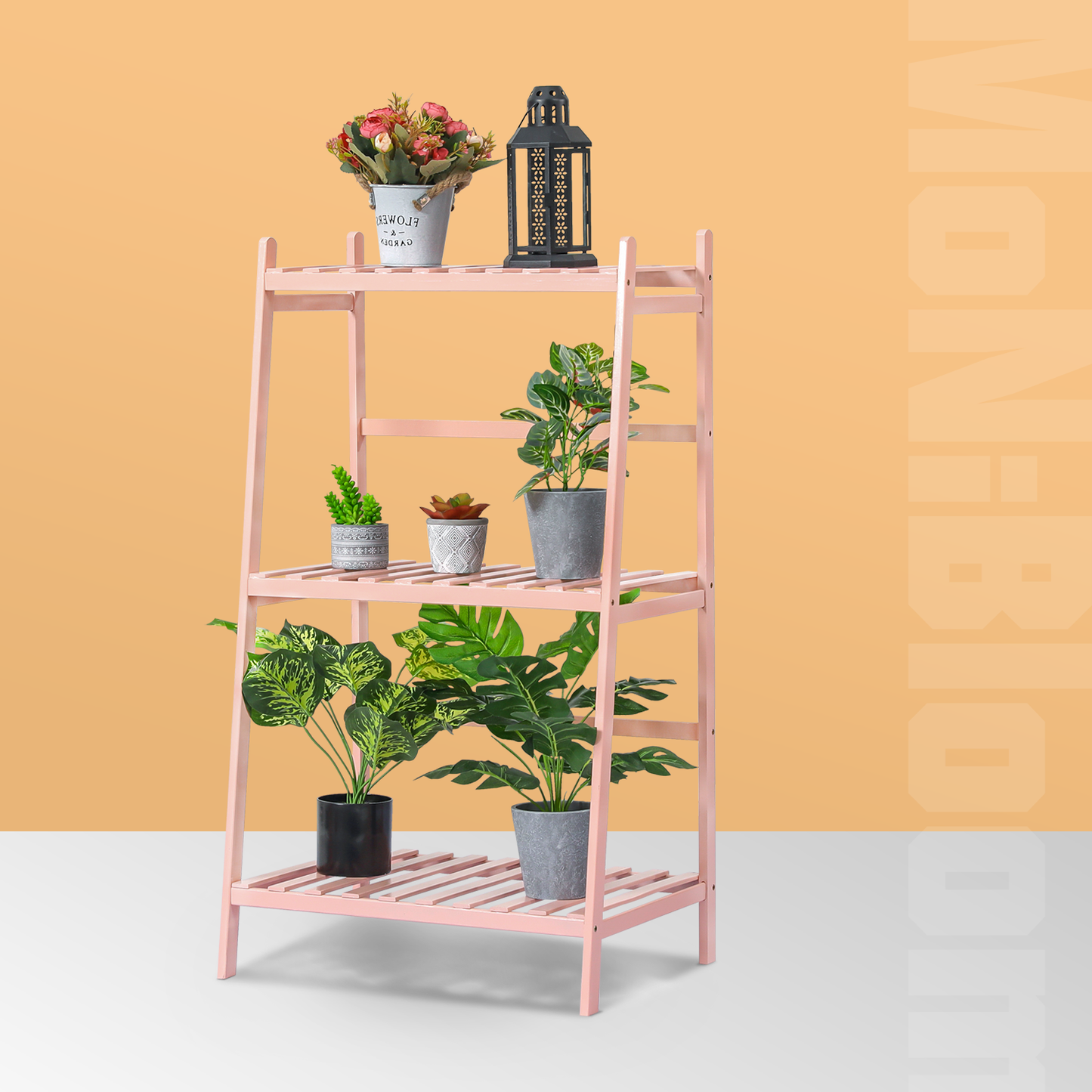 Trapezoid Flower Plant Rack - 3 Tier - Pink