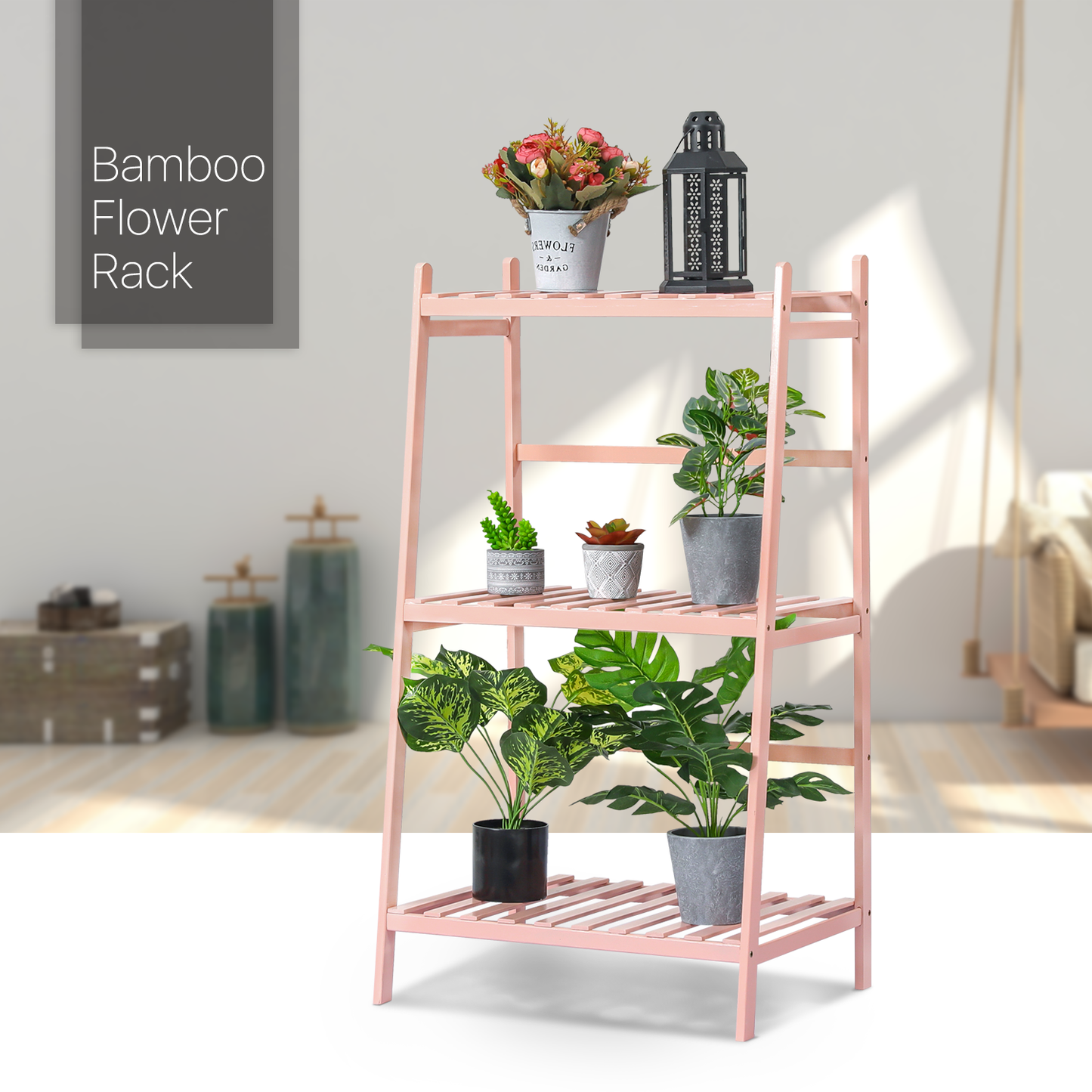Trapezoid Flower Plant Rack - 3 Tier - Pink