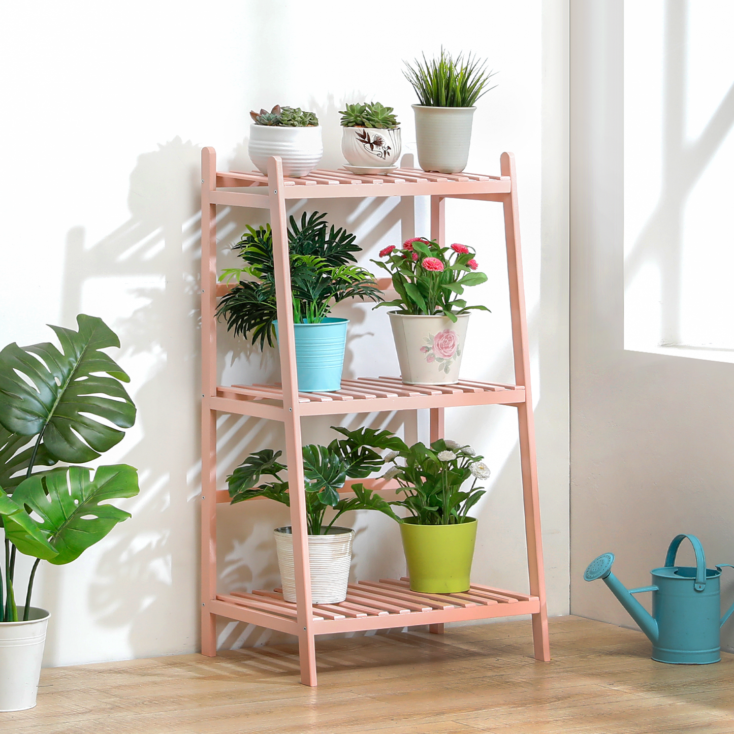 Trapezoid Flower Plant Rack - 3 Tier - Pink