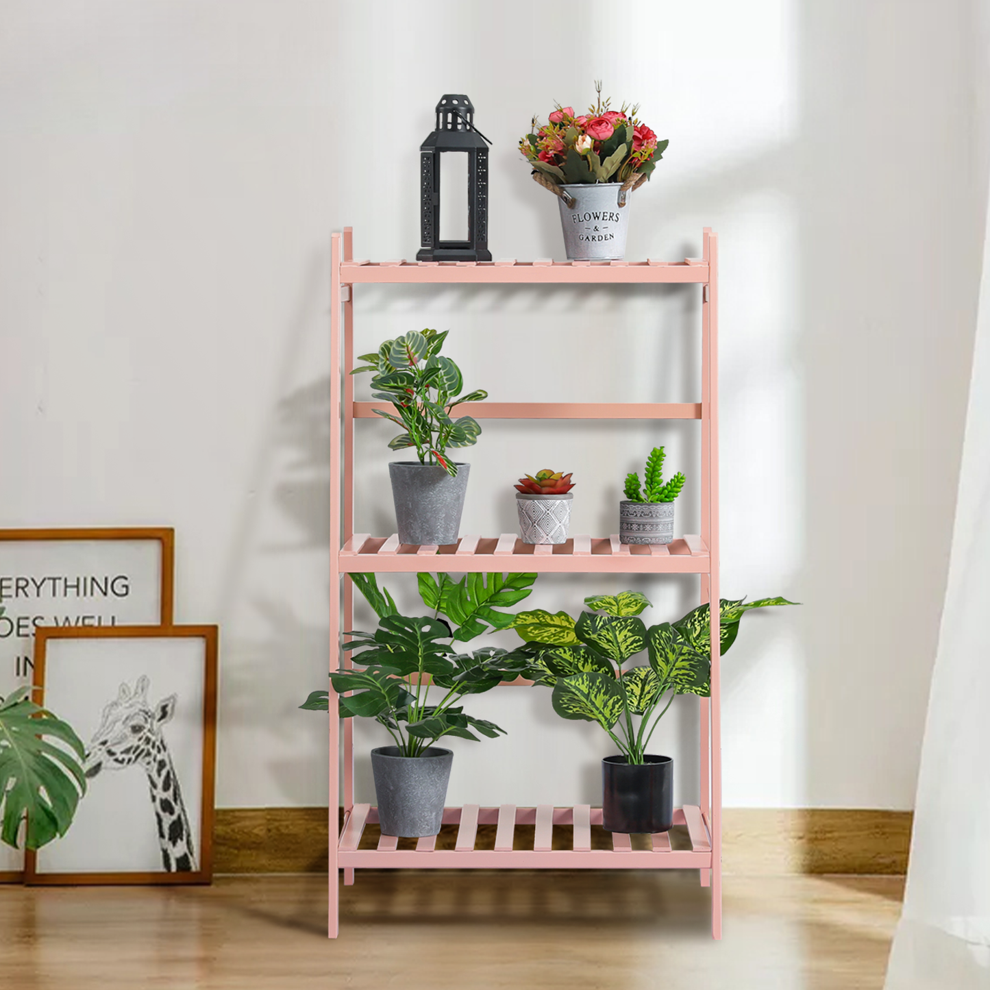Trapezoid Flower Plant Rack - 3 Tier - Pink