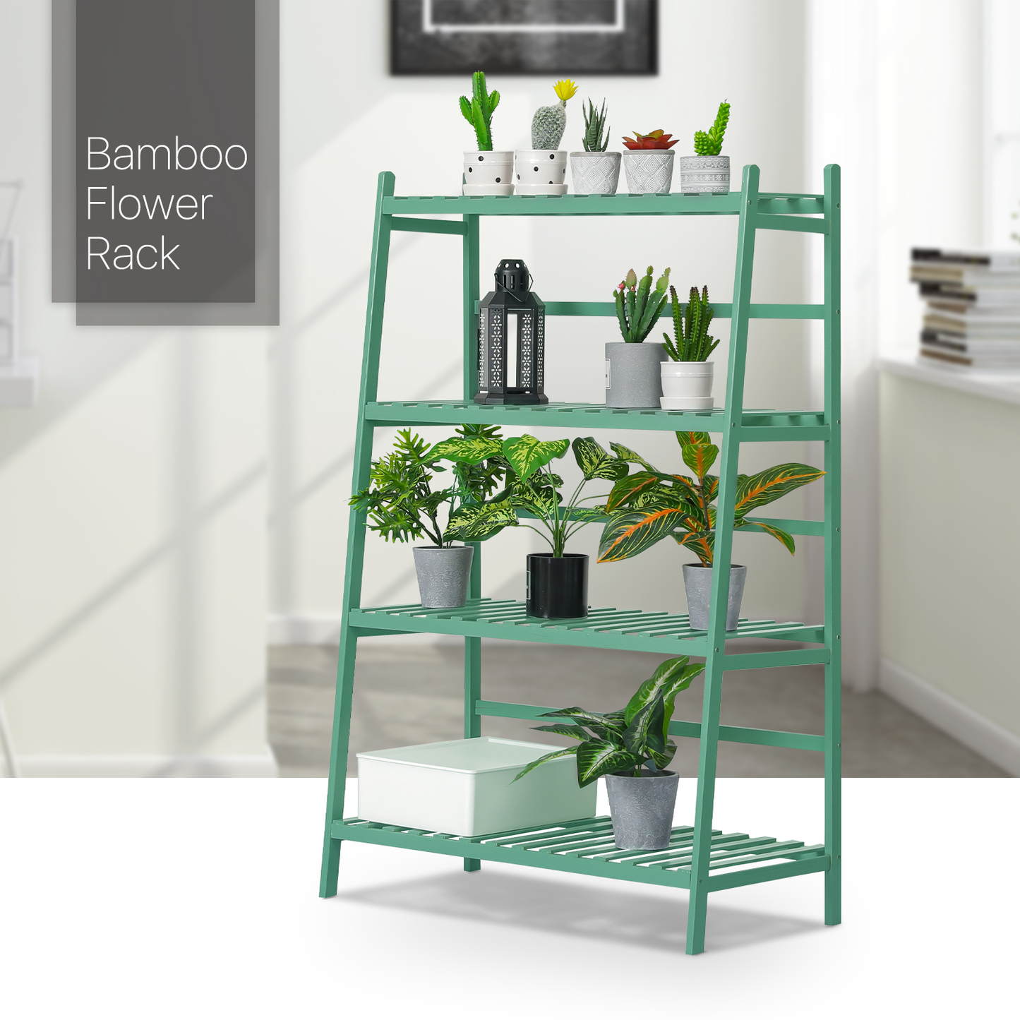 Trapezoid Flower Plant Rack - 4 Tier - Green