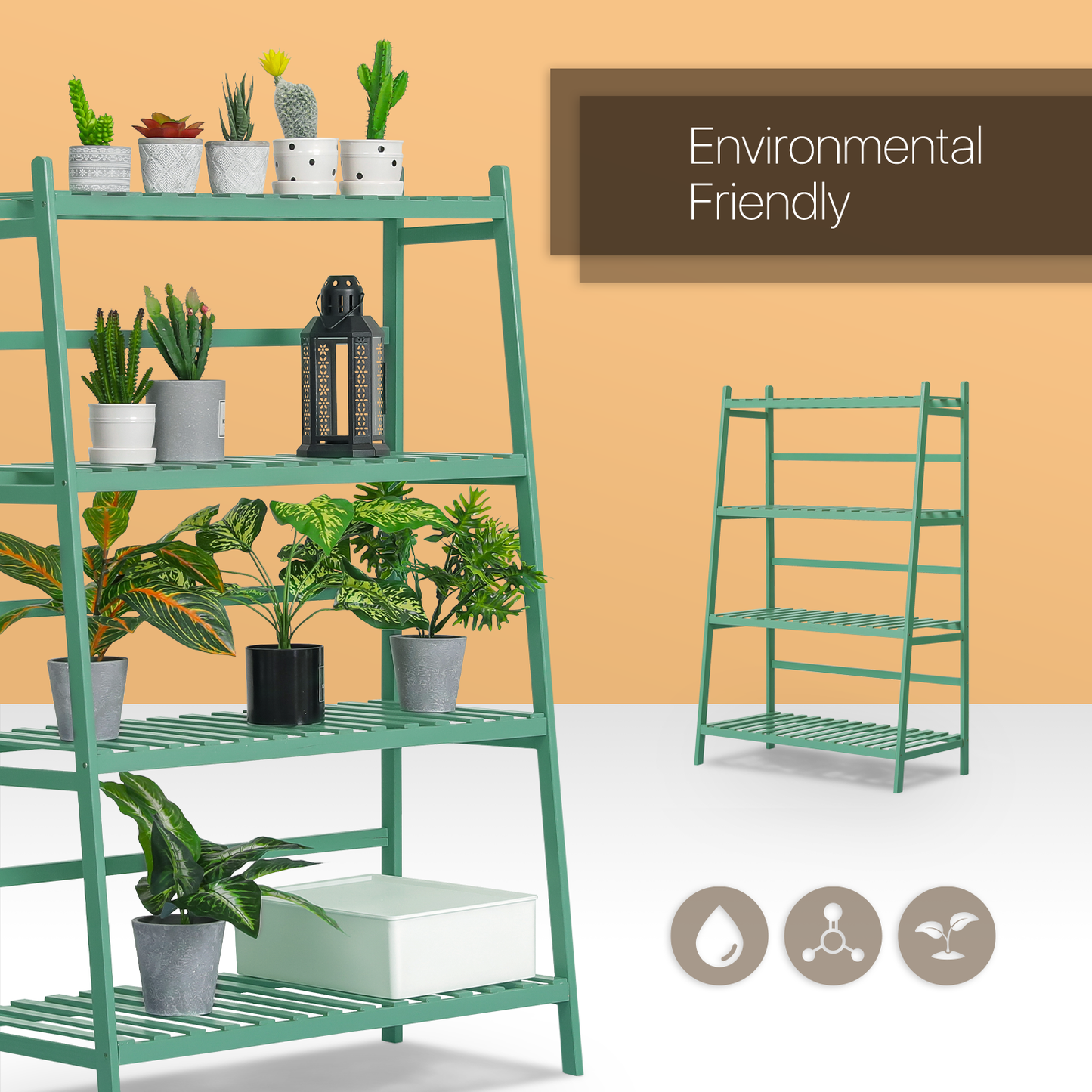 Trapezoid Flower Plant Rack - 4 Tier - Green
