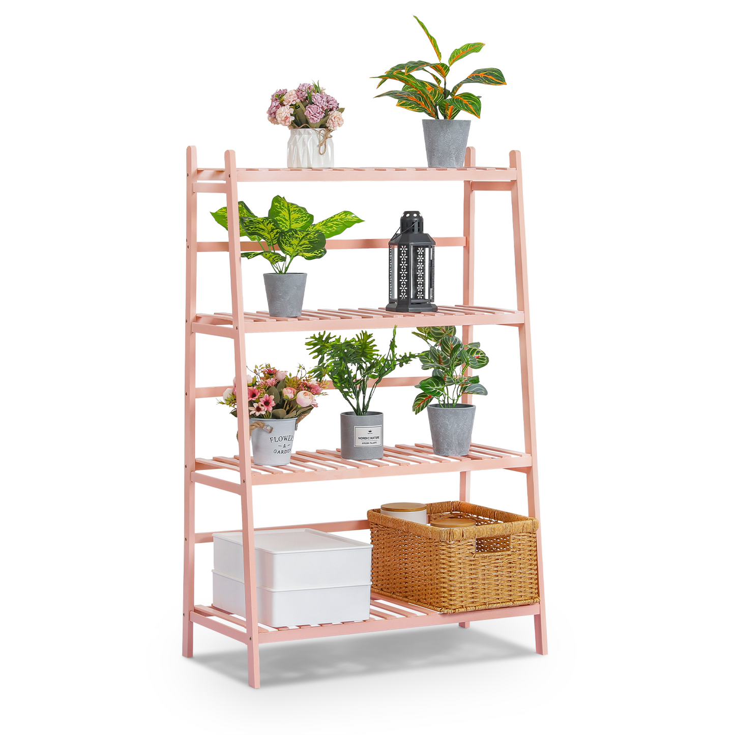 Trapezoid Flower Plant Rack - 4 Tier - Pink