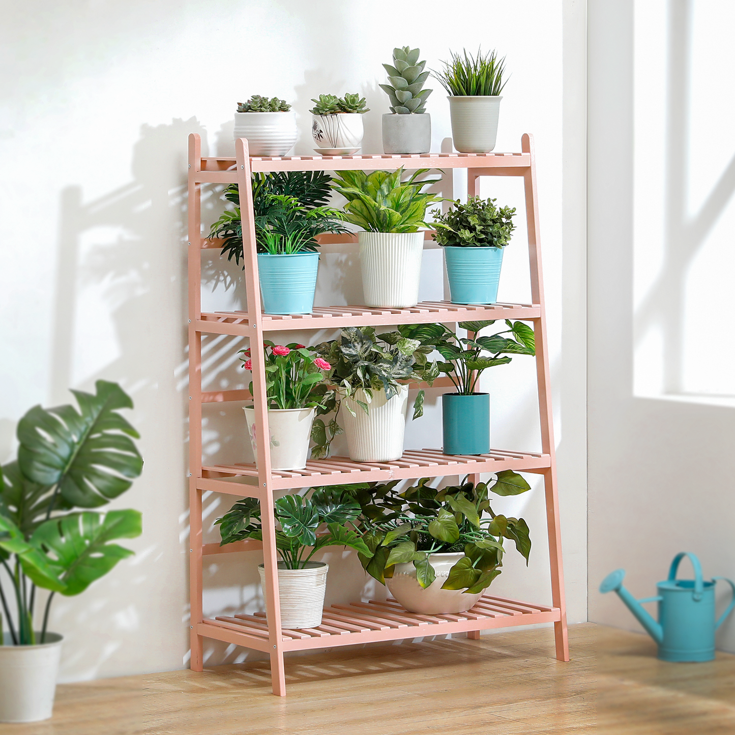 Trapezoid Flower Plant Rack - 4 Tier - Pink