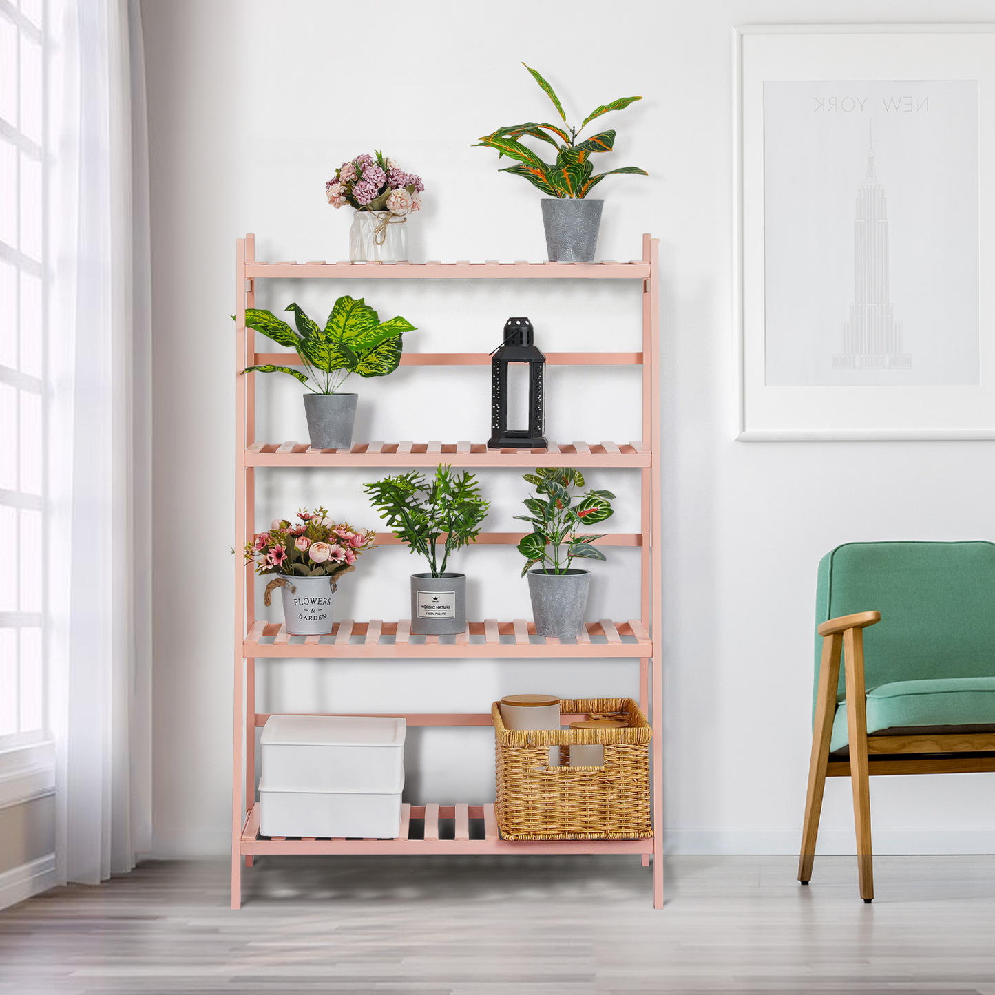 Trapezoid Flower Plant Rack - 4 Tier - Pink