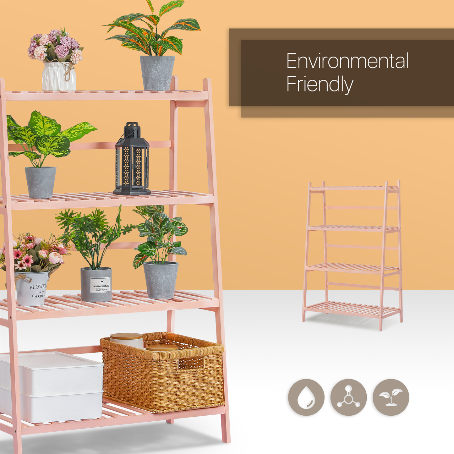 Trapezoid Flower Plant Rack - 4 Tier - Pink