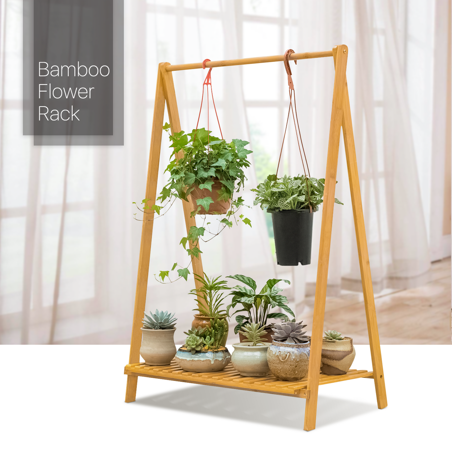 Portable Flower Plant Rack - A Frame Stand Shelf - 27" - Natural