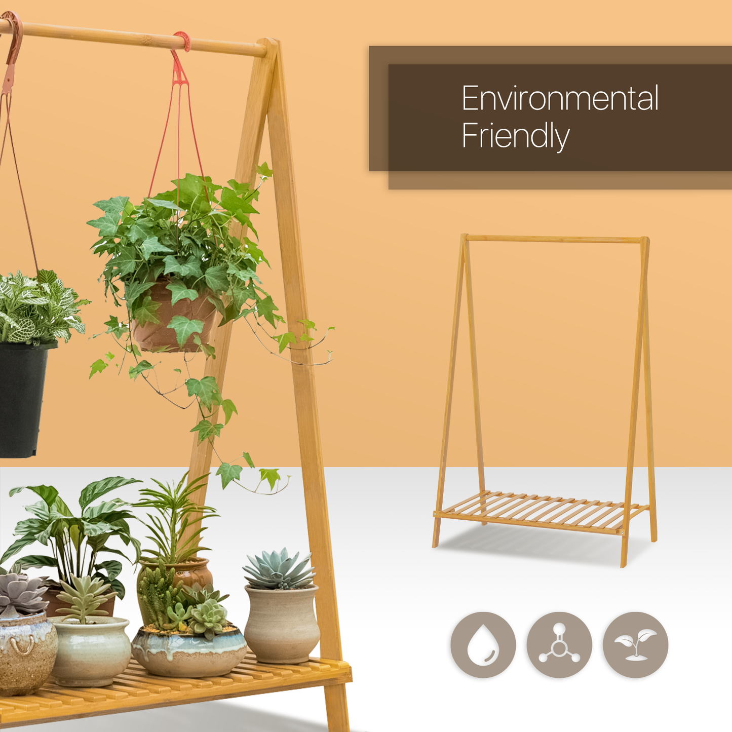 Portable Flower Plant Rack - A Frame Stand Shelf - 27" - Natural