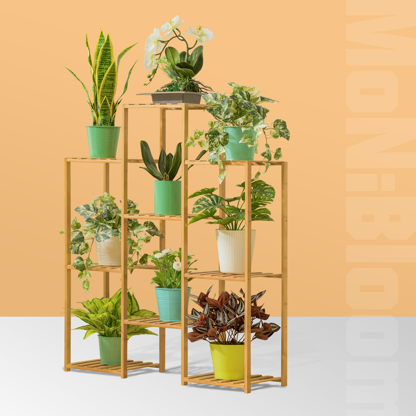 Flower Plant Stand Display Shelf - 9 Potted Plant Holder - Natural