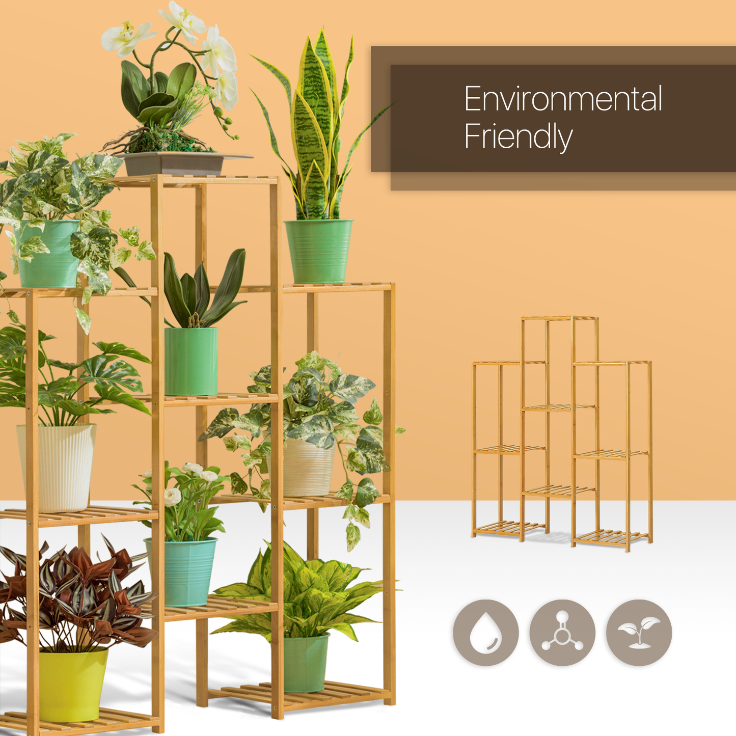 Flower Plant Stand Display Shelf - 9 Potted Plant Holder - Natural