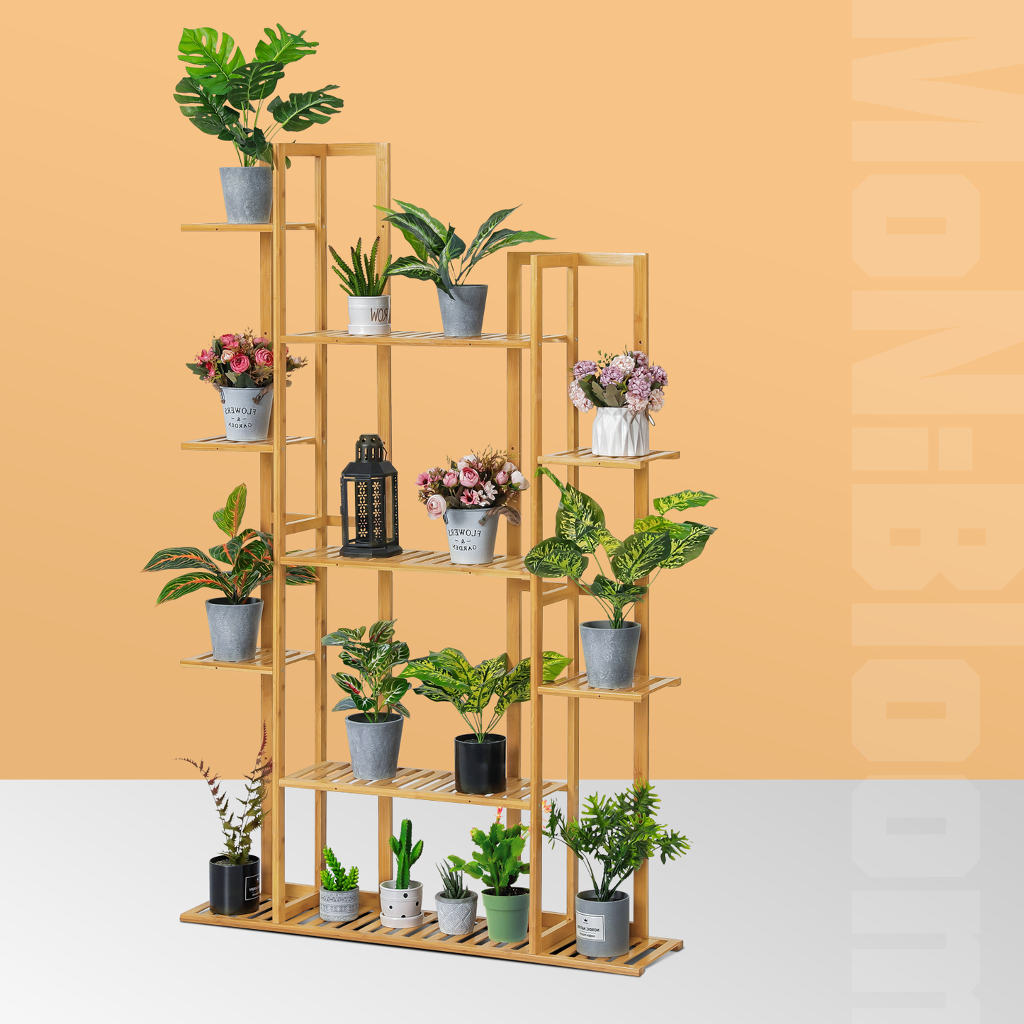 Flower Plant Stand Display Shelf - 15 Potted Plant Holder - Natural
