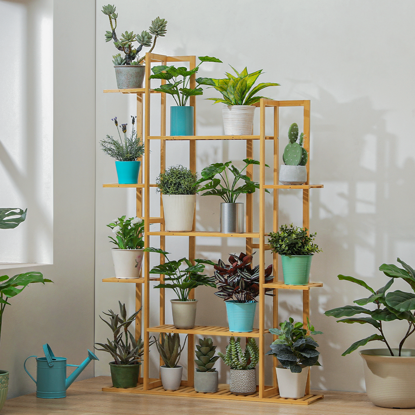Flower Plant Stand Display Shelf - 15 Potted Plant Holder - Natural