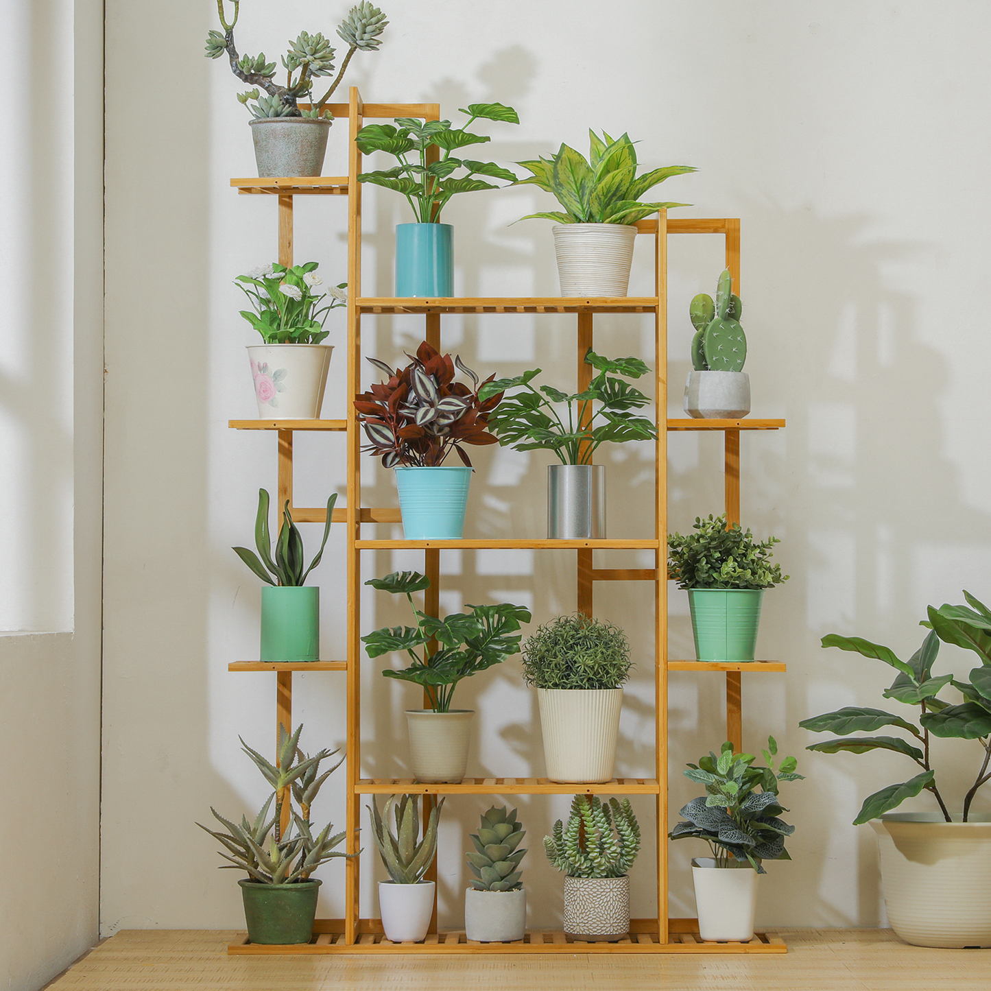 Flower Plant Stand Display Shelf - 15 Potted Plant Holder - Natural
