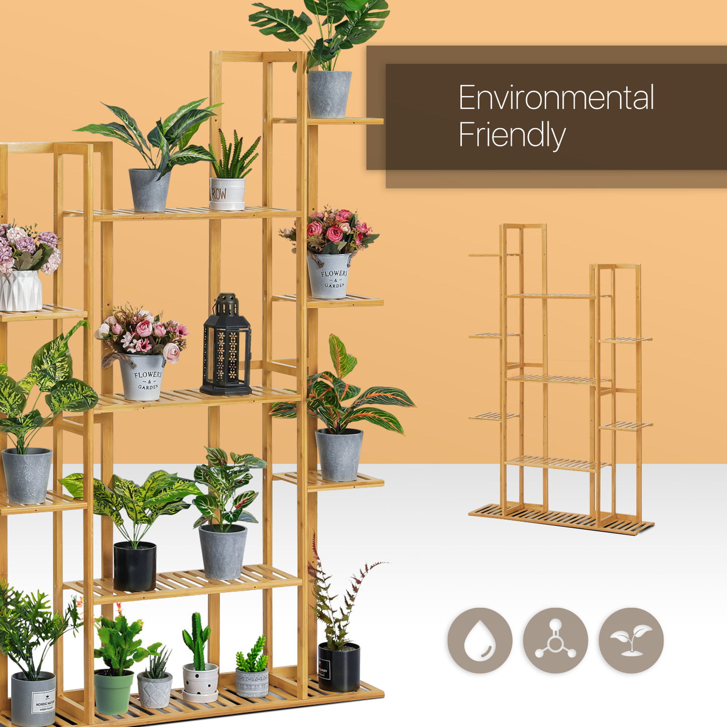 Flower Plant Stand Display Shelf - 15 Potted Plant Holder - Natural