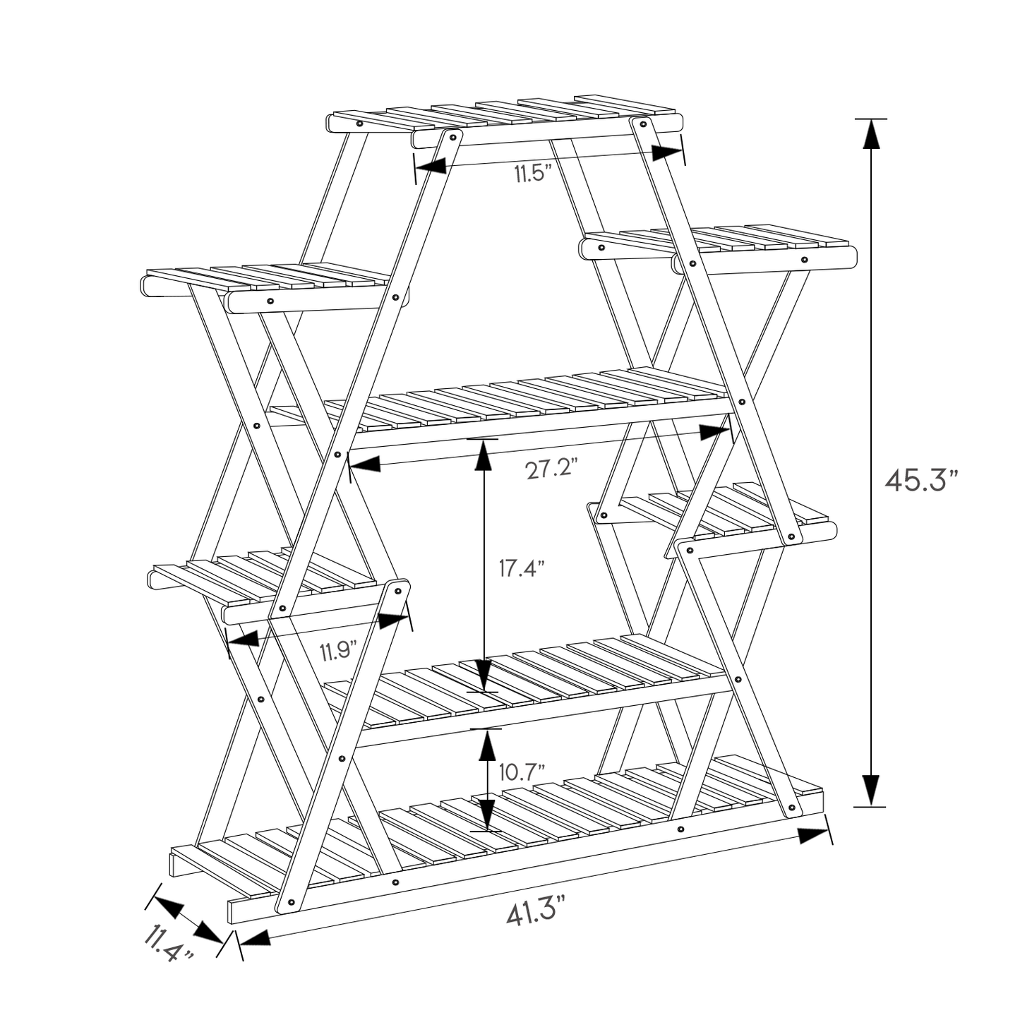 Flower Plant Stand Display Shelf - Zip-Zag Layer - 13 Potted Plant Holder - Natural