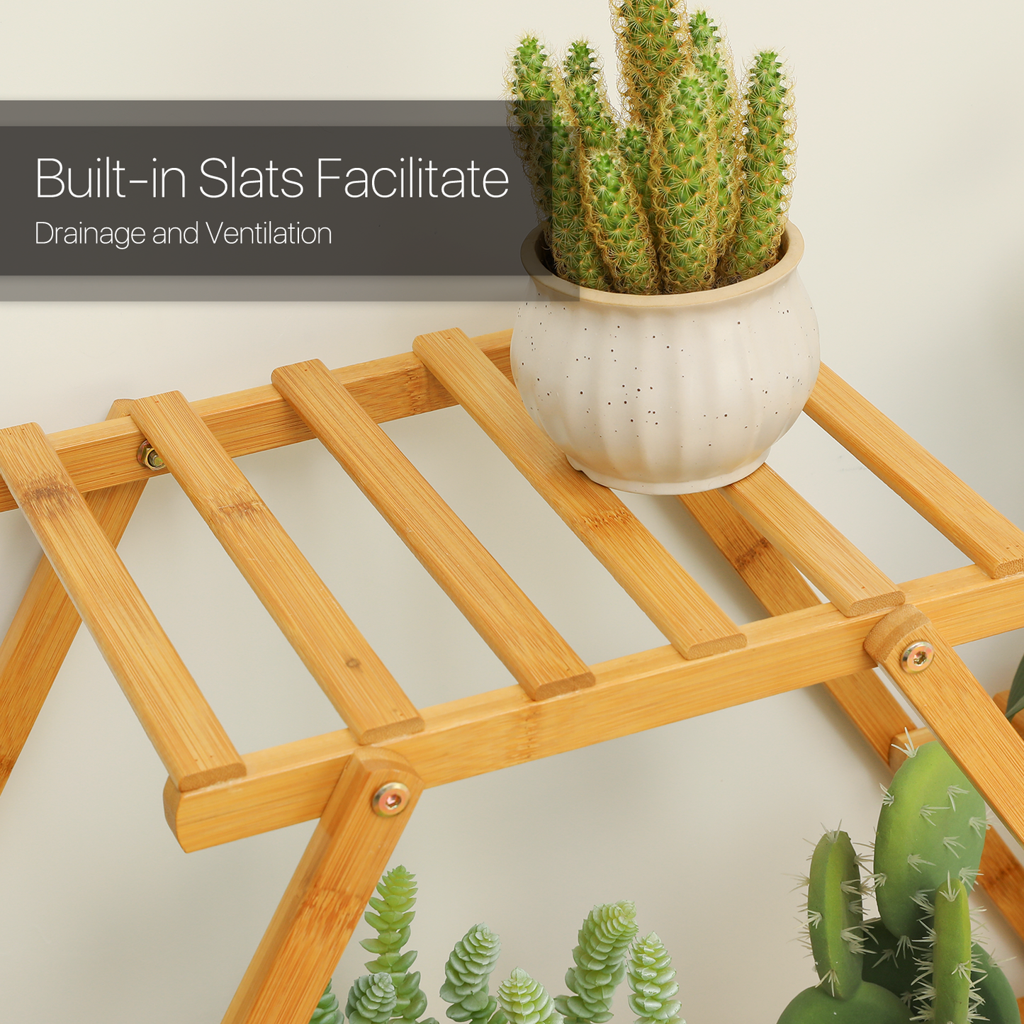 Flower Plant Stand Display Shelf - Zip-Zag Layer - 13 Potted Plant Holder - Natural