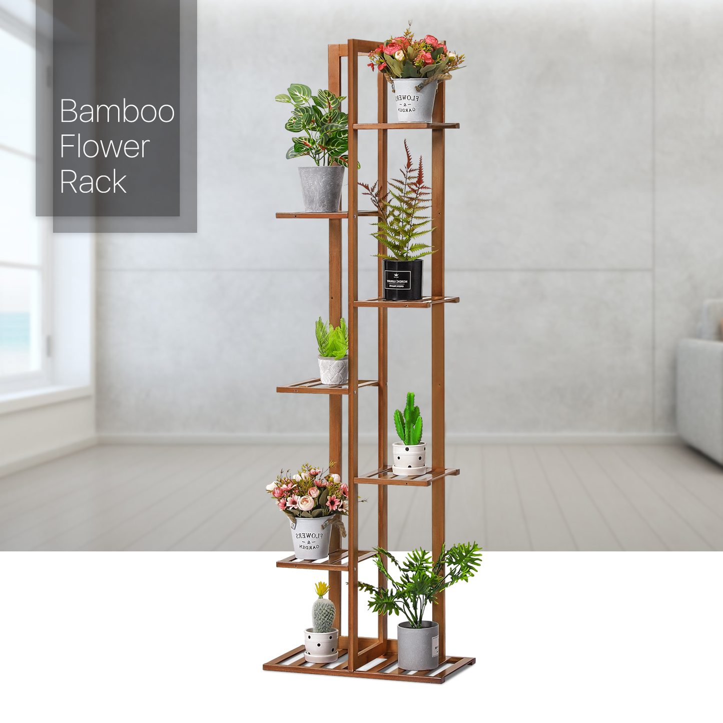 Freestanding Flower Display Rack - 18" - Brown