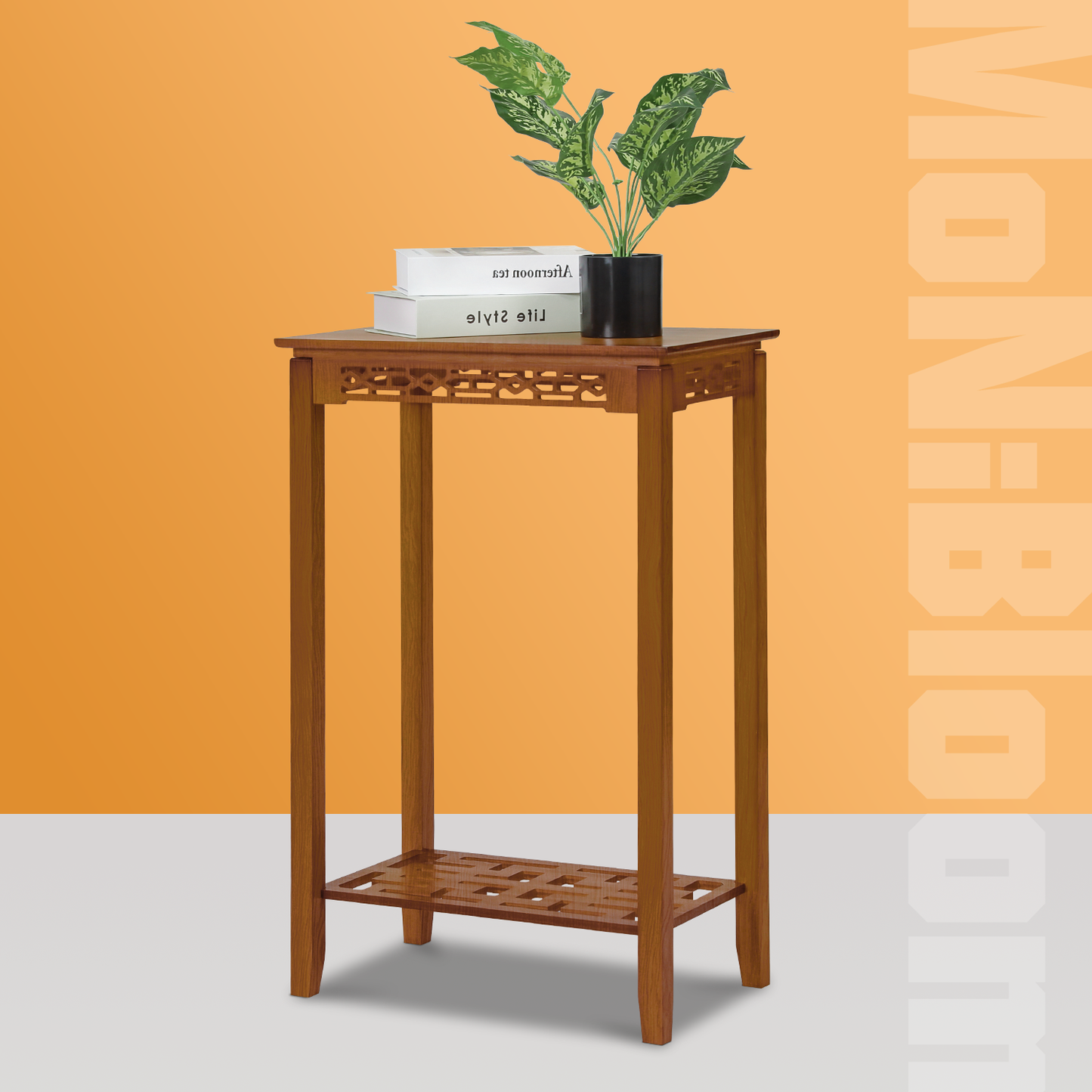 Oriental Vintage Flower Plant Stand - Antique Frame Display Shelf - Rectangle Holder