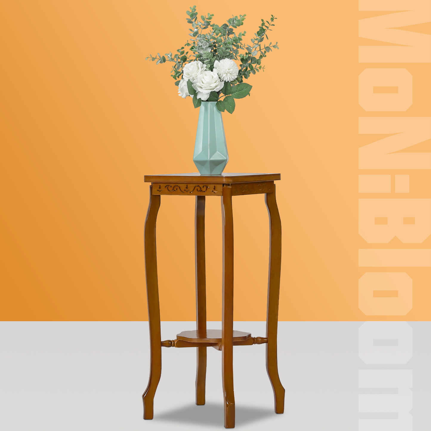 Oriental Flower Plant Stand - Antique Frame Display Shelf - Square Holder