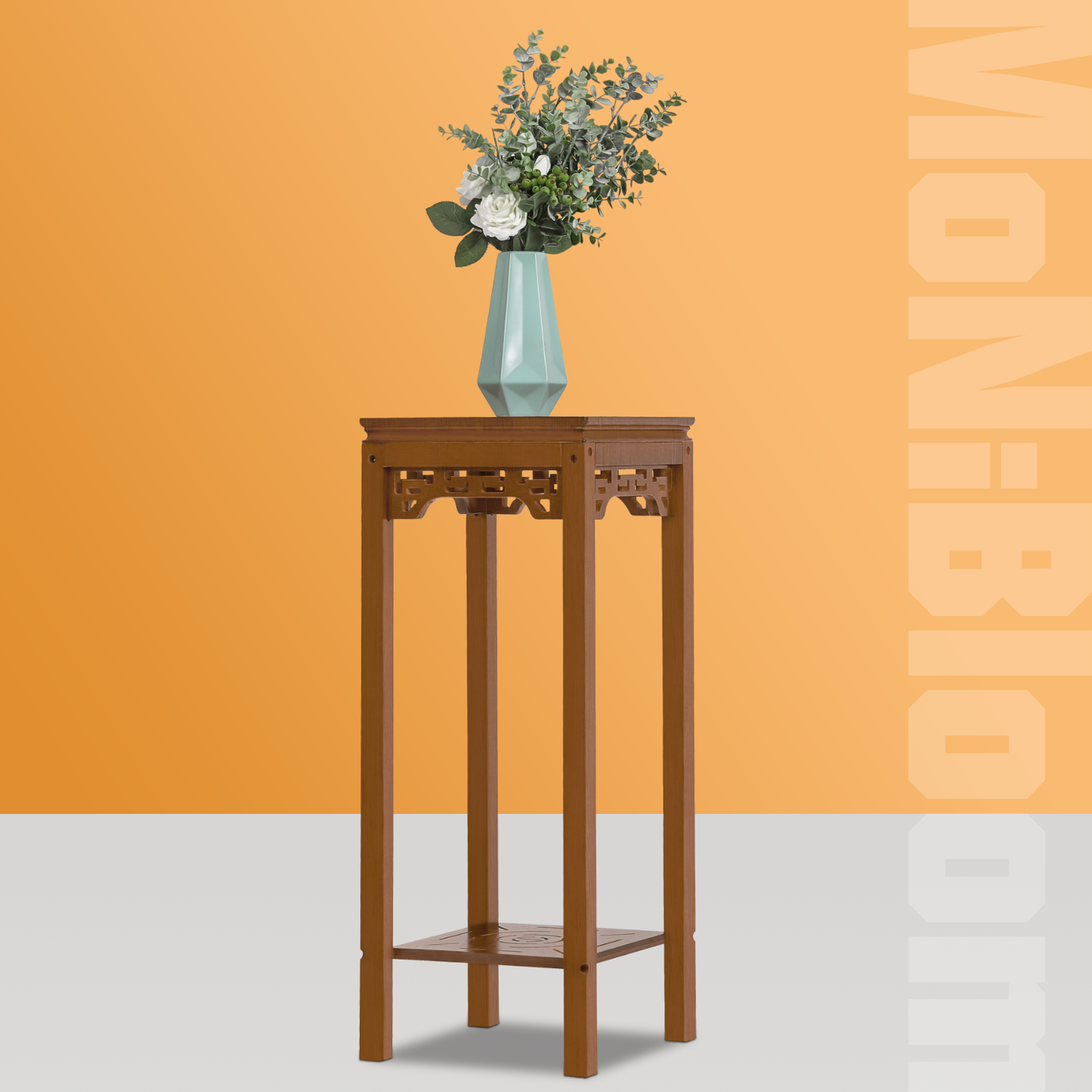 Oriental Vintage Plant Stand - Antique Frame Display Shelf - Square Holder