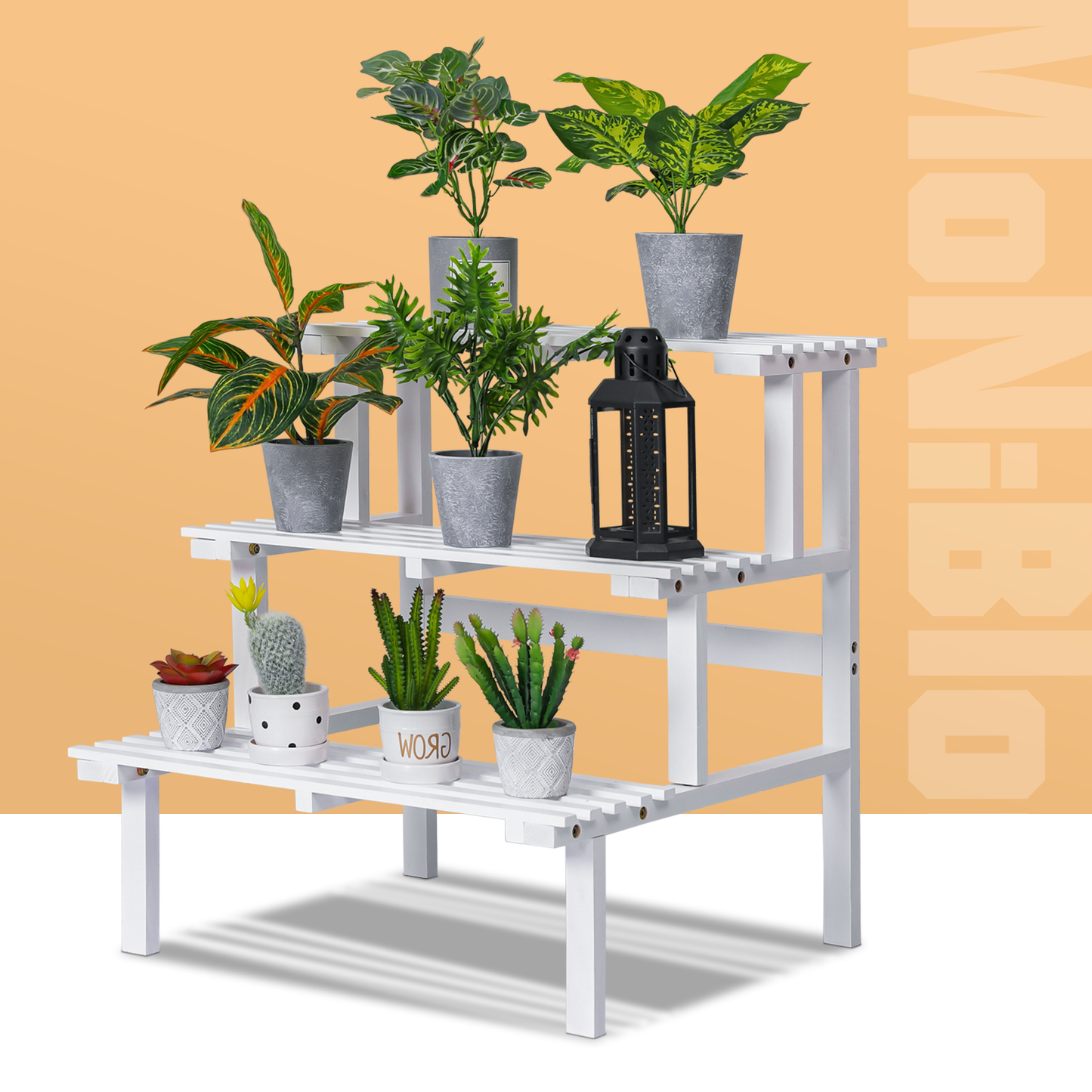 Garden Flower Plant Display Shelf - Stair Style - White