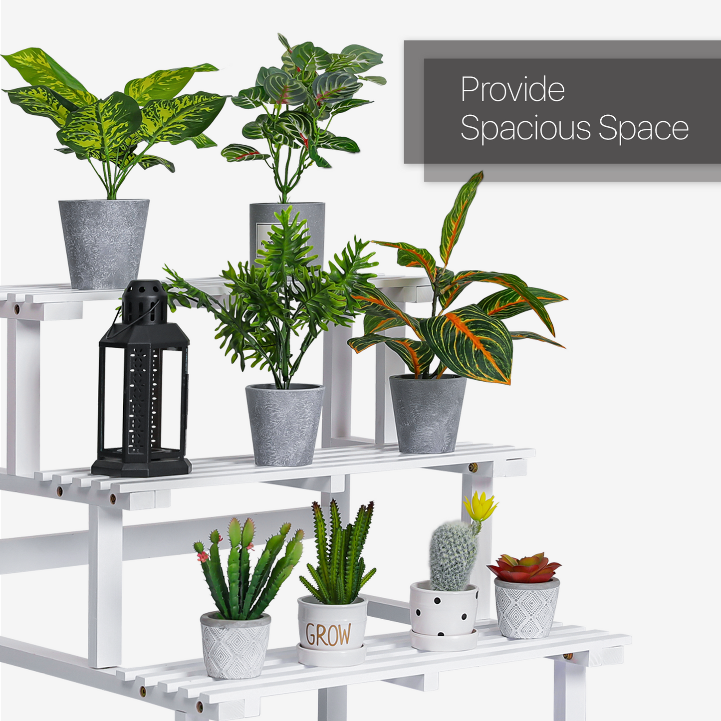 Garden Flower Plant Display Shelf - Stair Style - White