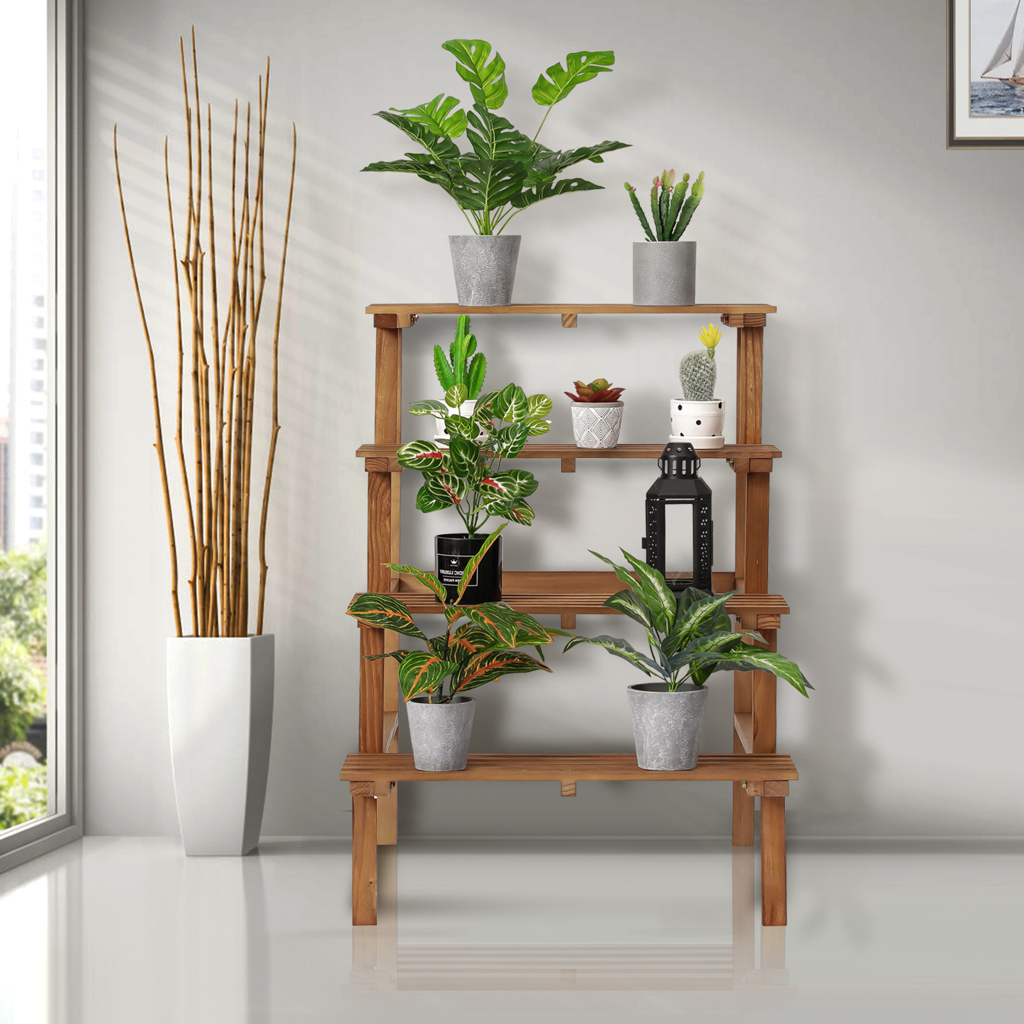 Garden Flower Plant Display Shelf - Stair Style - Carbonized