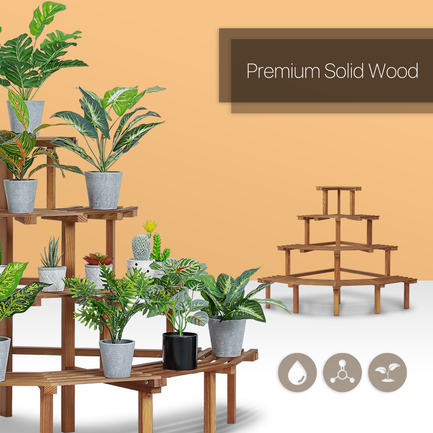 Garden Flower Plant Coner Display Shelf - Stair Style - Carbonized