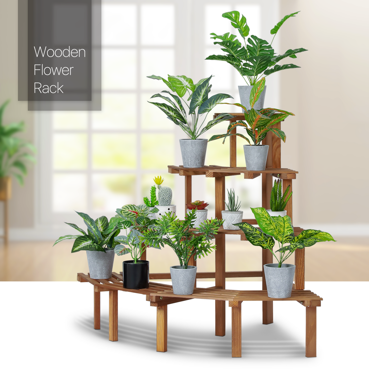Garden Flower Plant Coner Display Shelf - Stair Style - Carbonized
