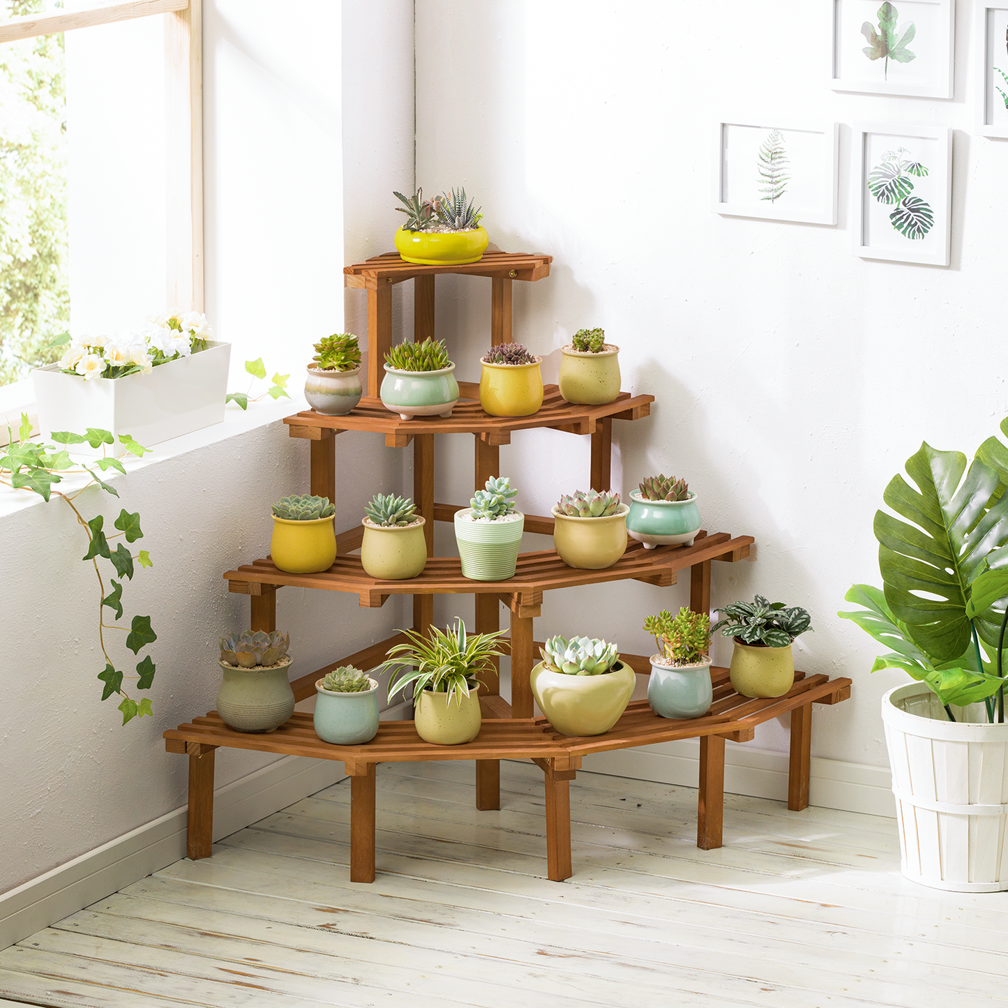 Garden Flower Plant Coner Display Shelf - Stair Style - Carbonized