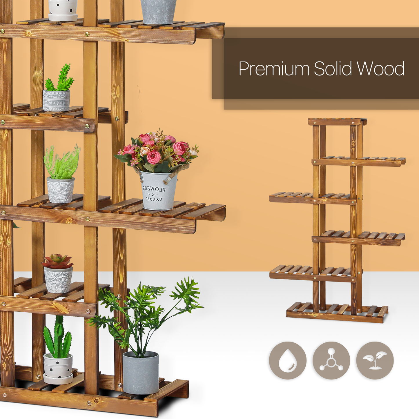 Flower Plant Stand Display Shelf - Zip-Zag Layer - 6 Tier - Carbonized