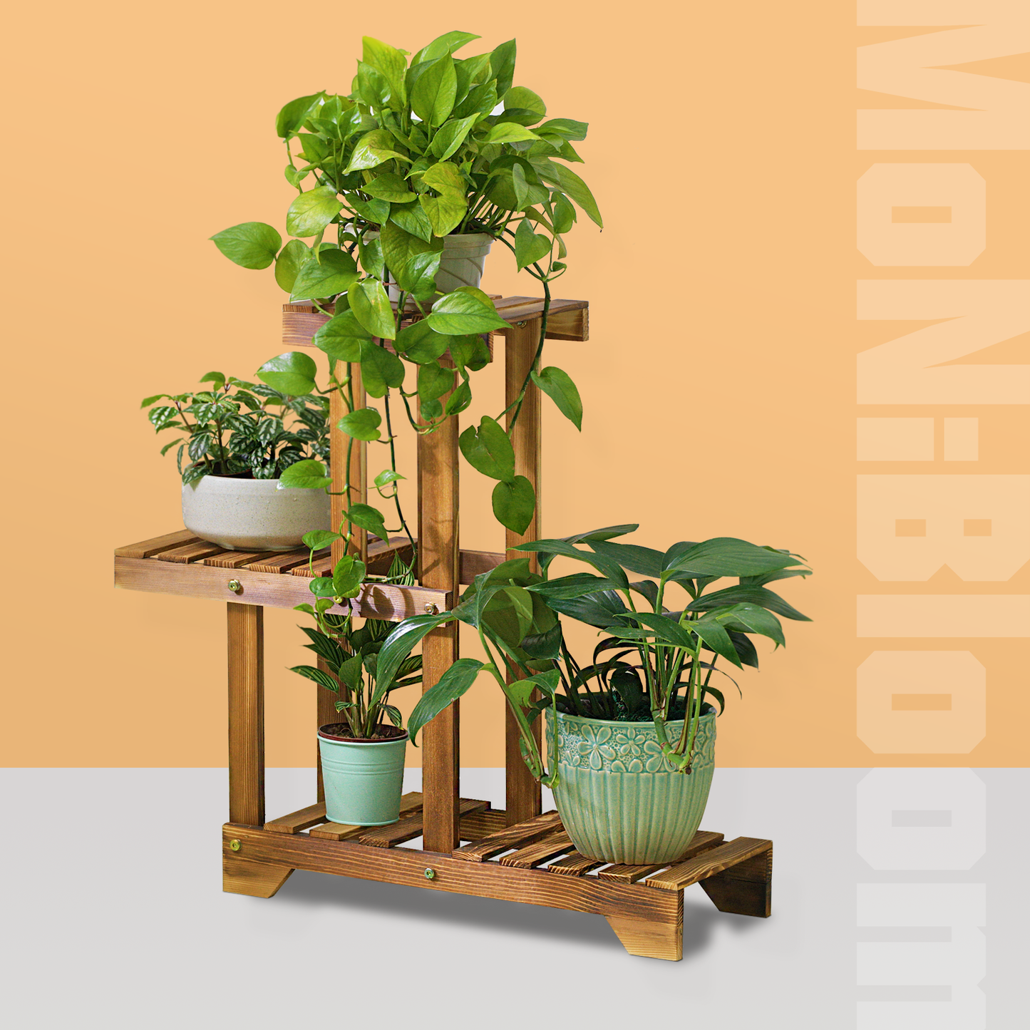 Flower Plant Stand Display Shelf - 4 Potted Plant Holder - Carbonized