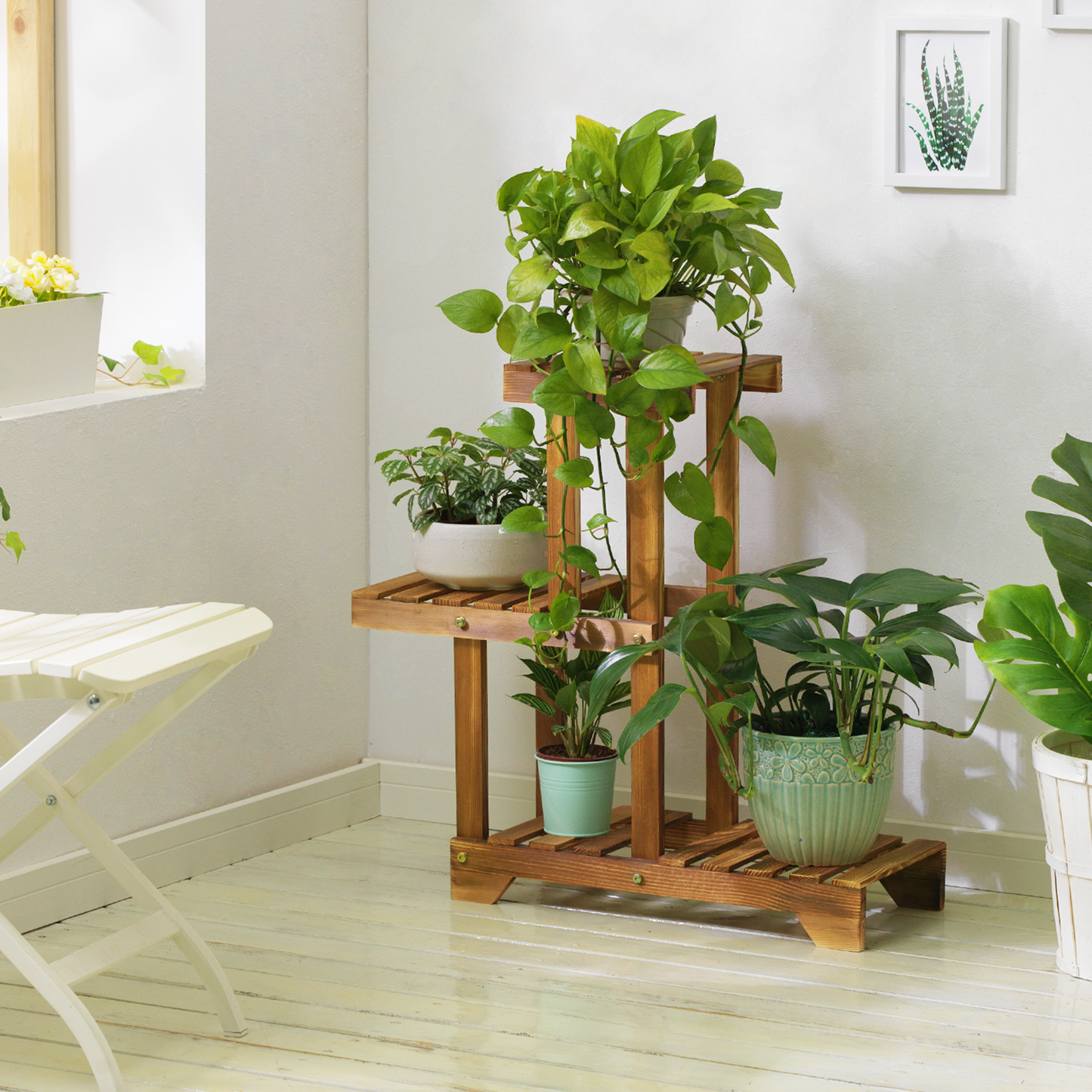 Flower Plant Stand Display Shelf - 4 Potted Plant Holder - Carbonized