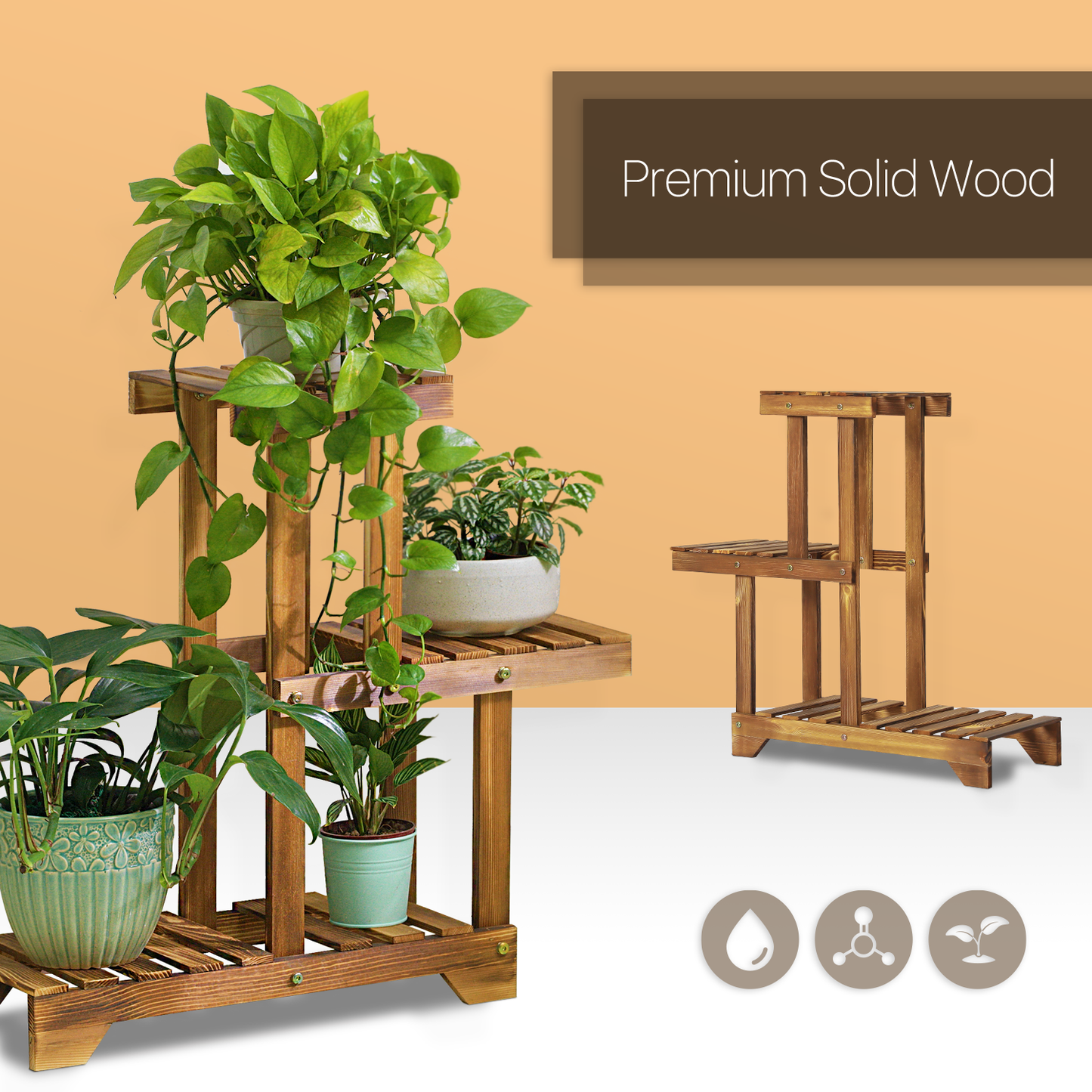 Flower Plant Stand Display Shelf - 4 Potted Plant Holder - Carbonized