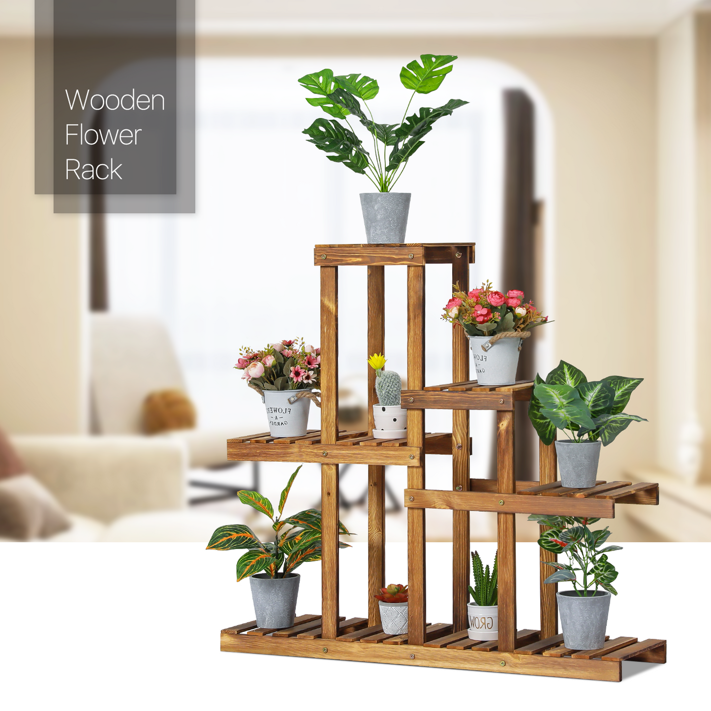 Flower Plant Stand Display Shelf - 9 Potted Plant Holder - Carbonized