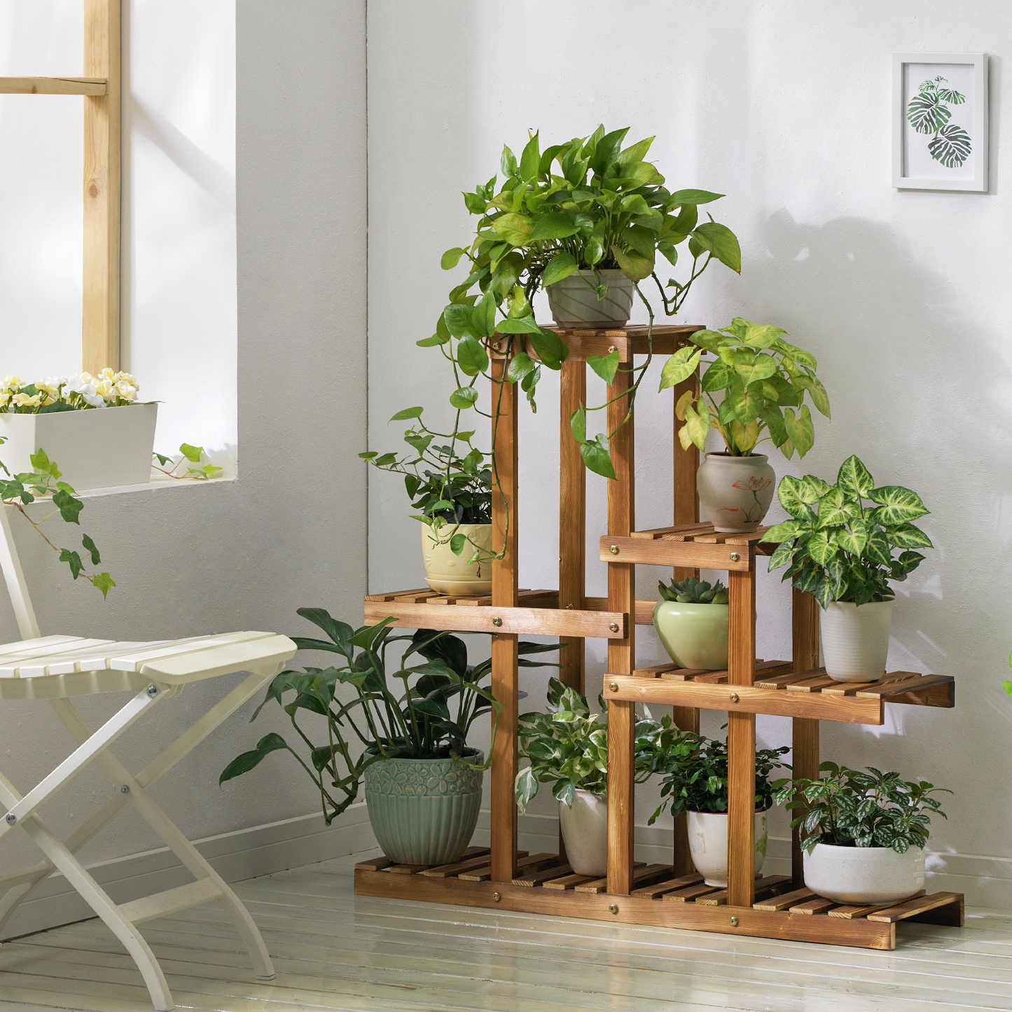 Flower Plant Stand Display Shelf - 9 Potted Plant Holder - Carbonized