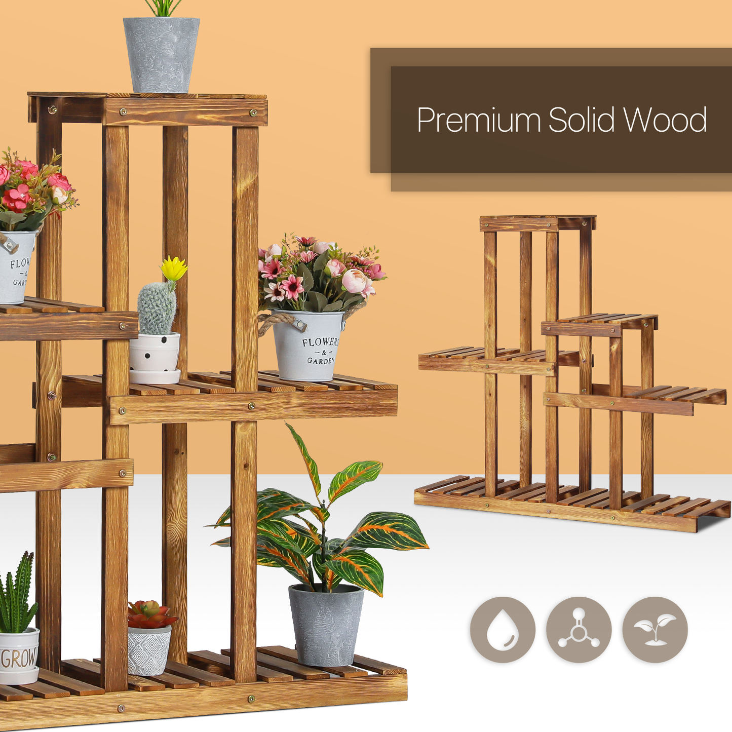 Flower Plant Stand Display Shelf - 9 Potted Plant Holder - Carbonized