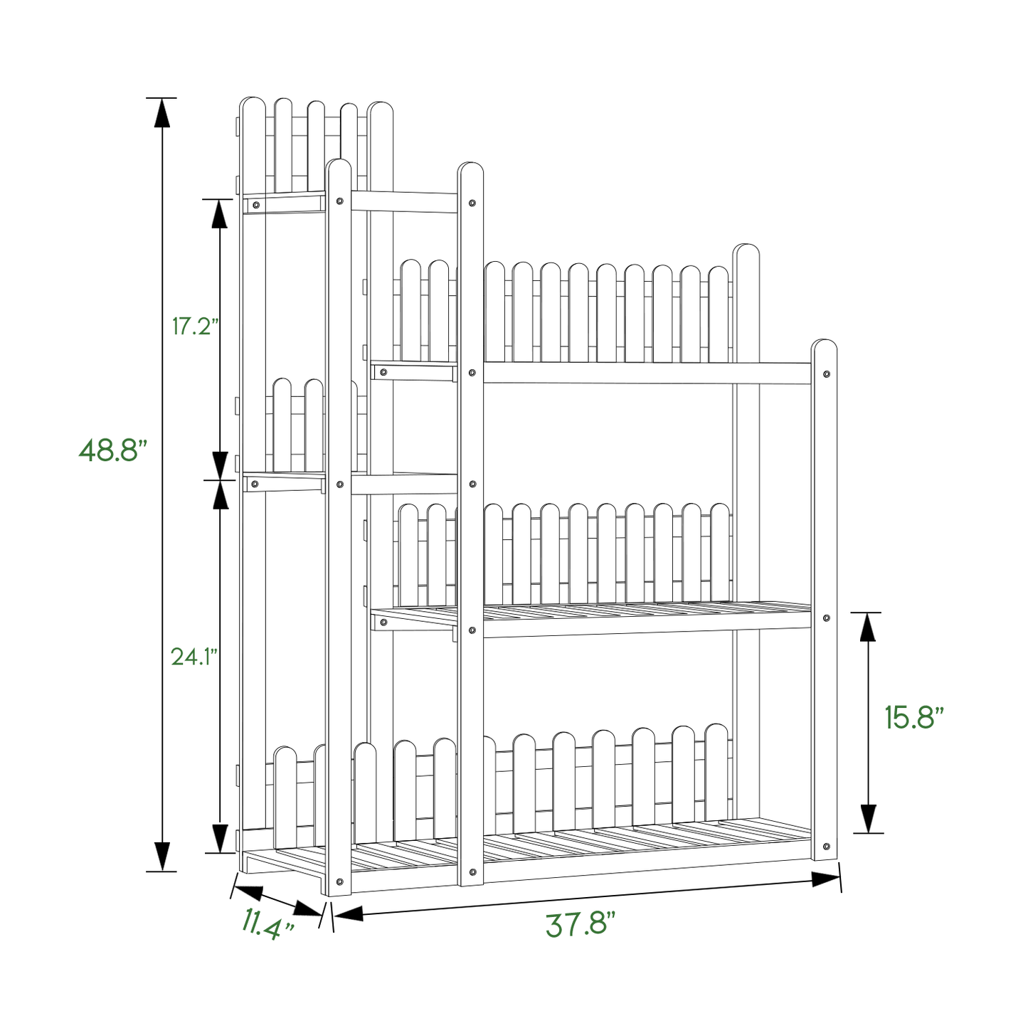 Flower Plant Stand Display Shelf - 9 Potted Plant Holder - with Fence - Carbonized