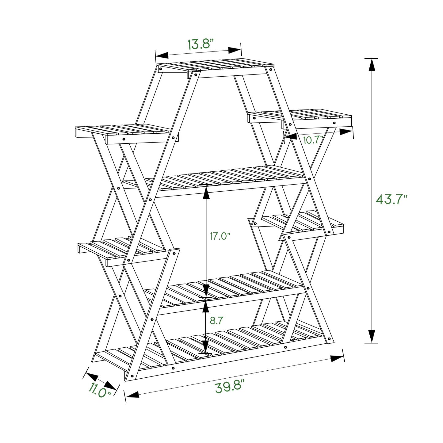 Flower Plant Stand Display Shelf - Zip-Zag Layer - 13 Potted Plant Holder - Carbonized