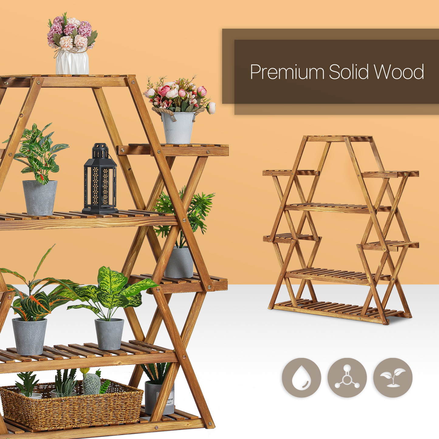 Flower Plant Stand Display Shelf - Zip-Zag Layer - 13 Potted Plant Holder - Carbonized