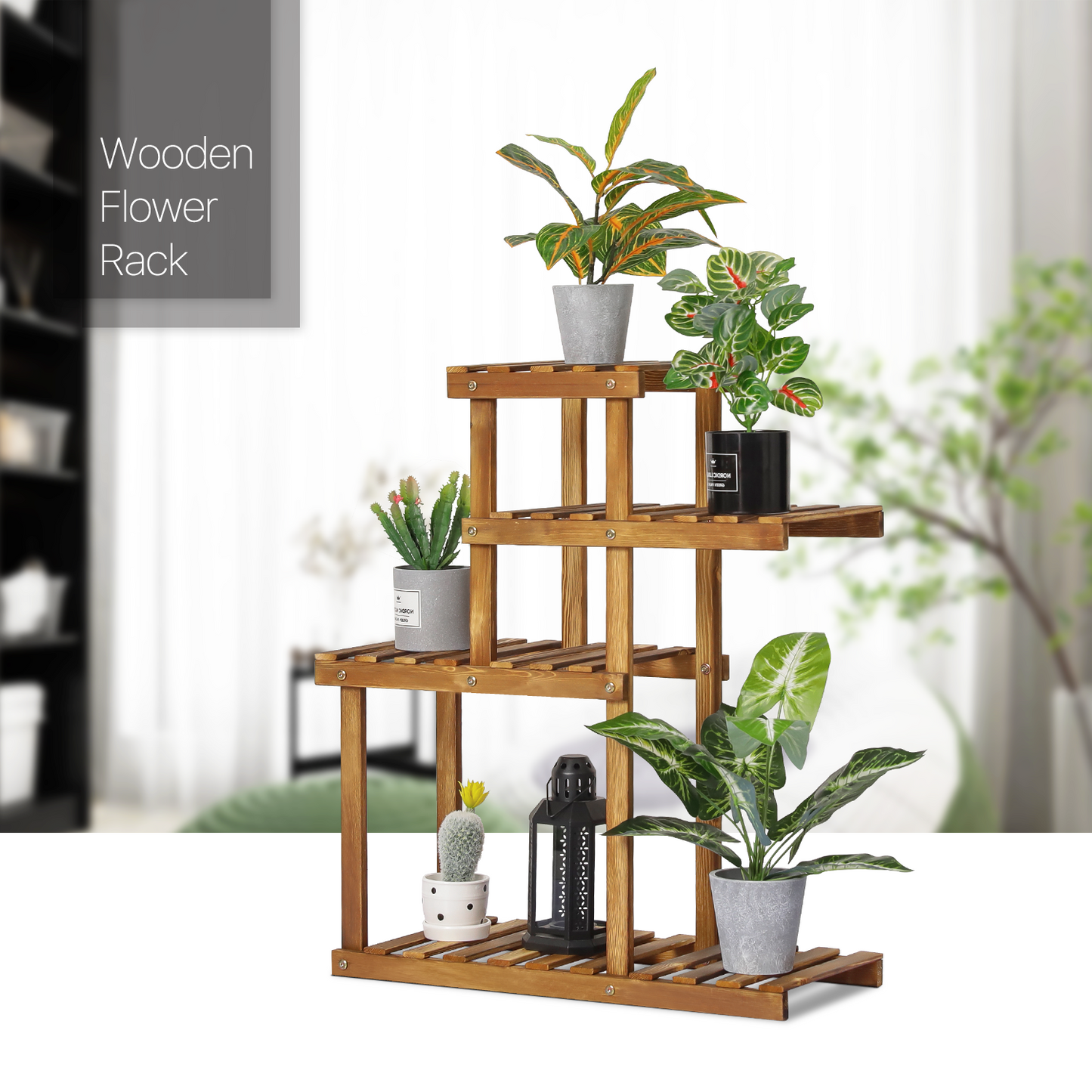 Flower Plant Stand Display Shelf - 5 Potted Plant Holder - Carbonized