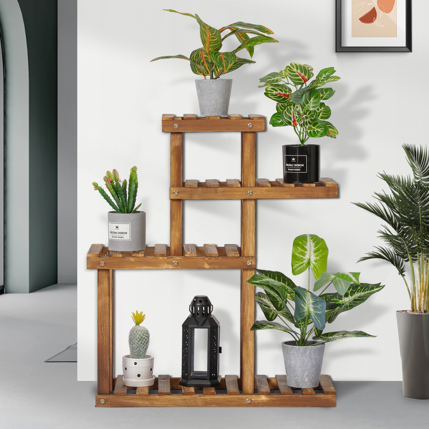 Flower Plant Stand Display Shelf - 5 Potted Plant Holder - Carbonized