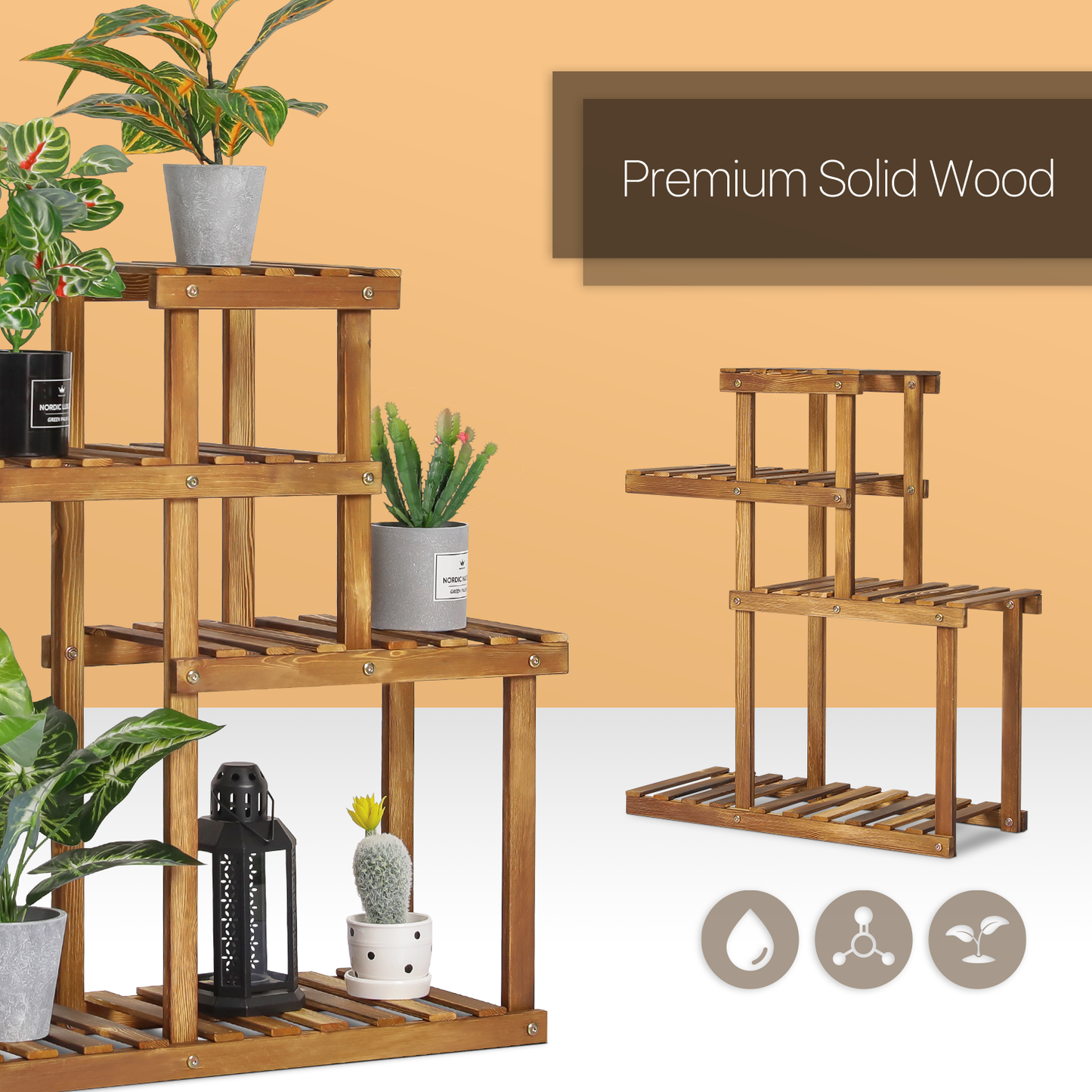 Flower Plant Stand Display Shelf - 5 Potted Plant Holder - Carbonized