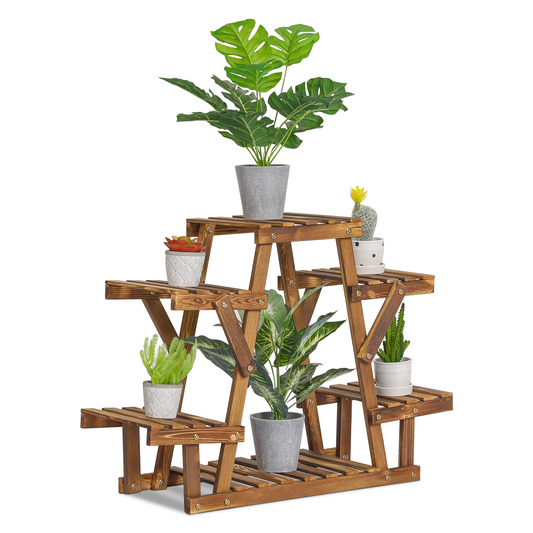 Flower Plant Stand Display Shelf - 6 Potted Plant Holder - Carbonized