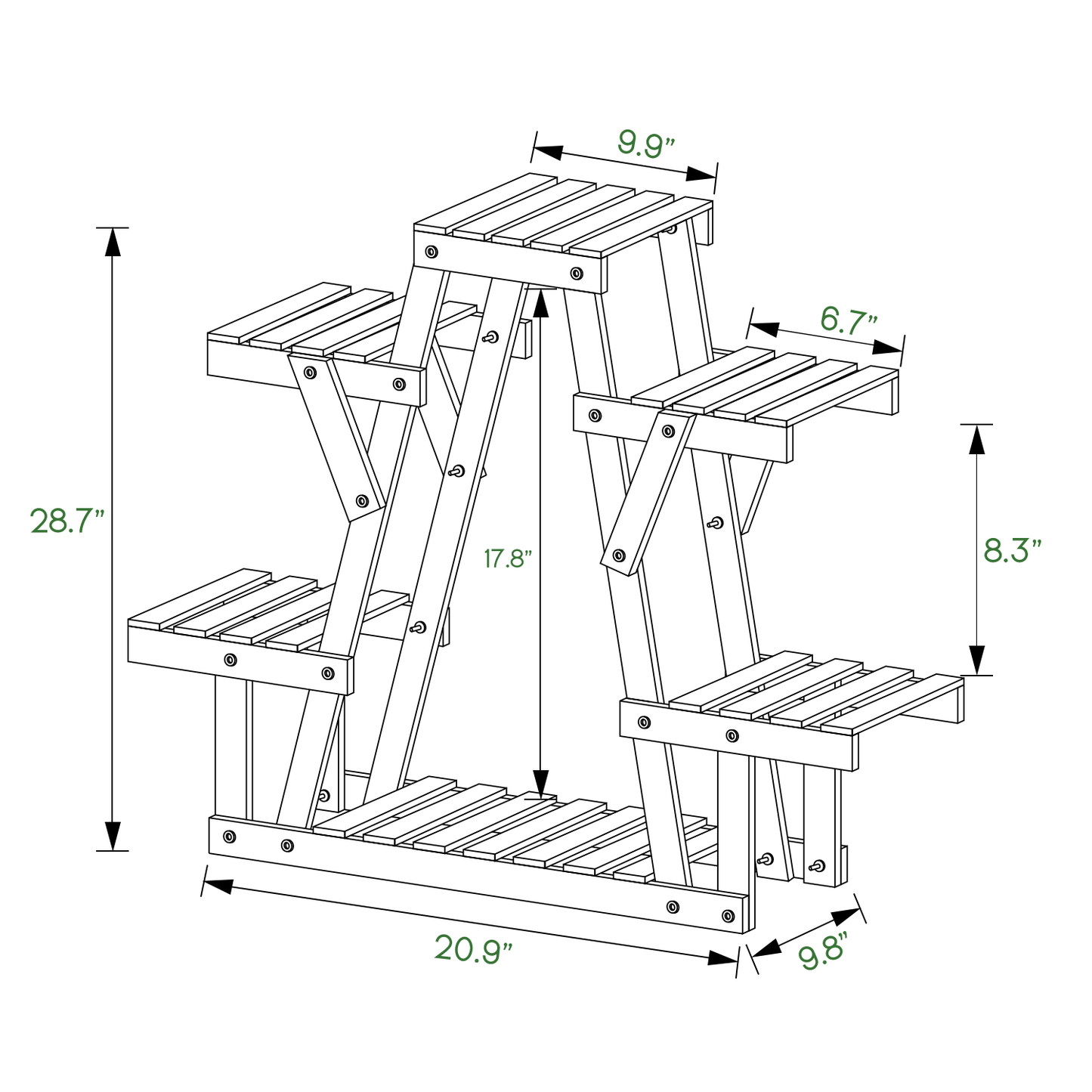 Flower Plant Stand Display Shelf - 6 Potted Plant Holder - Carbonized