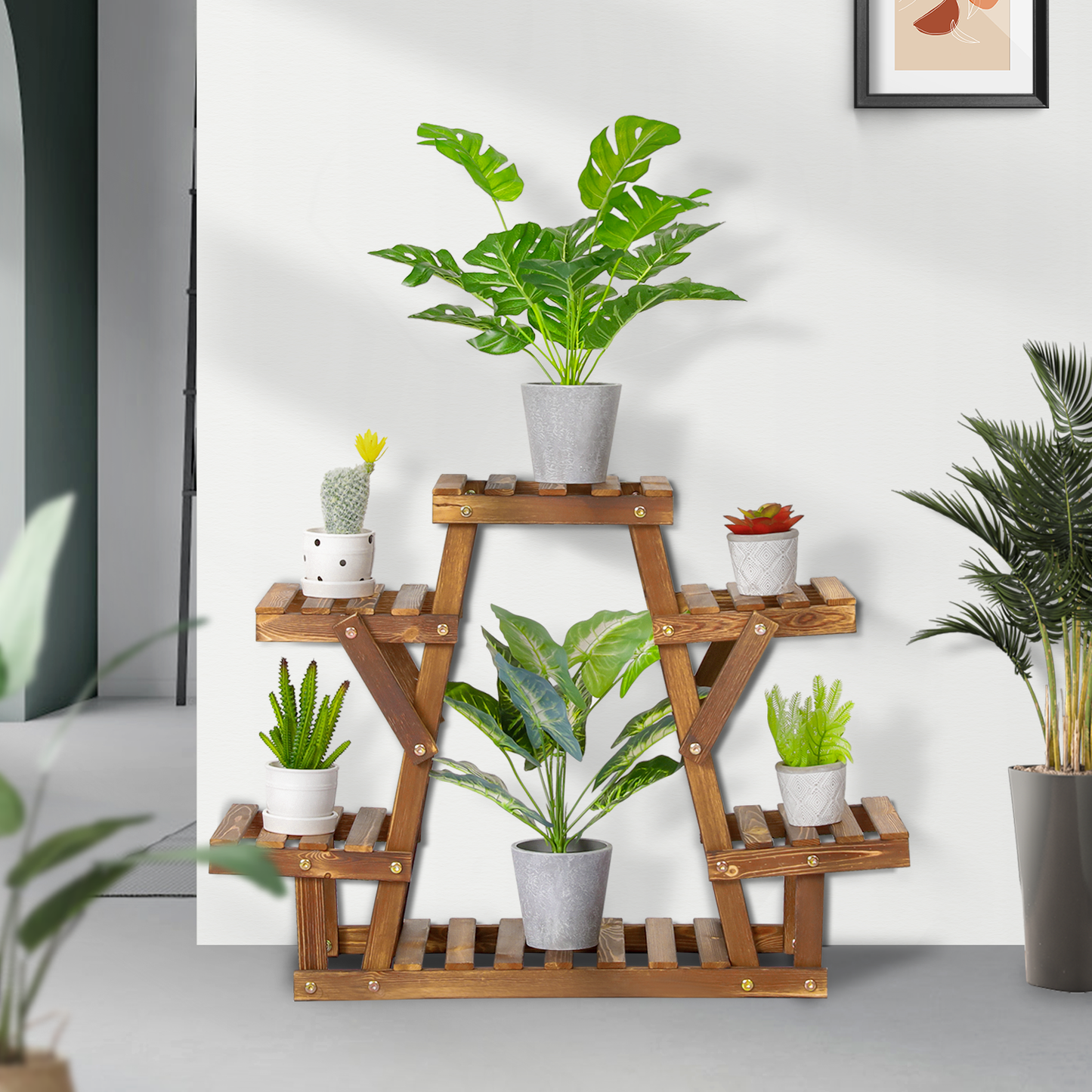 Flower Plant Stand Display Shelf - 6 Potted Plant Holder - Carbonized