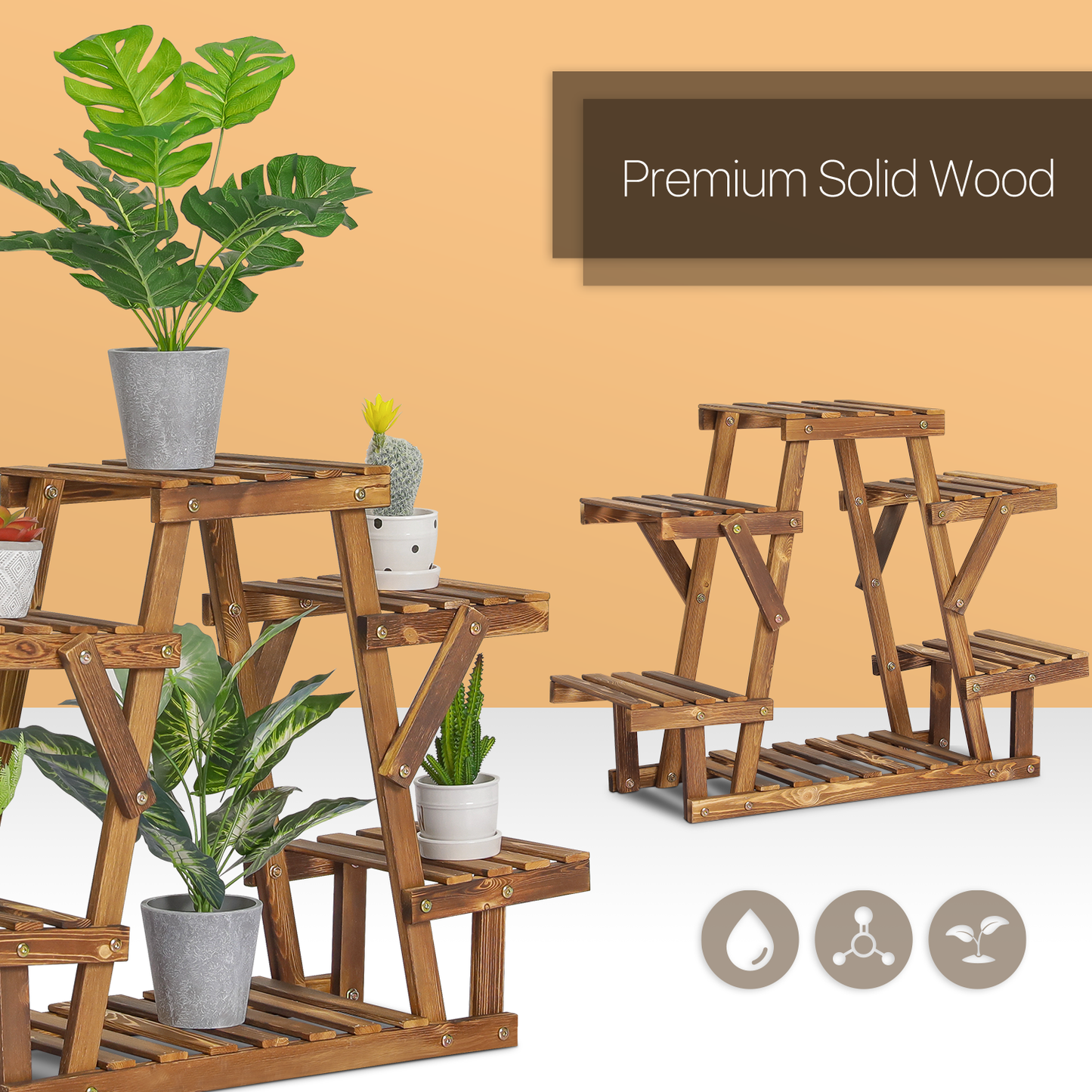 Flower Plant Stand Display Shelf - 6 Potted Plant Holder - Carbonized