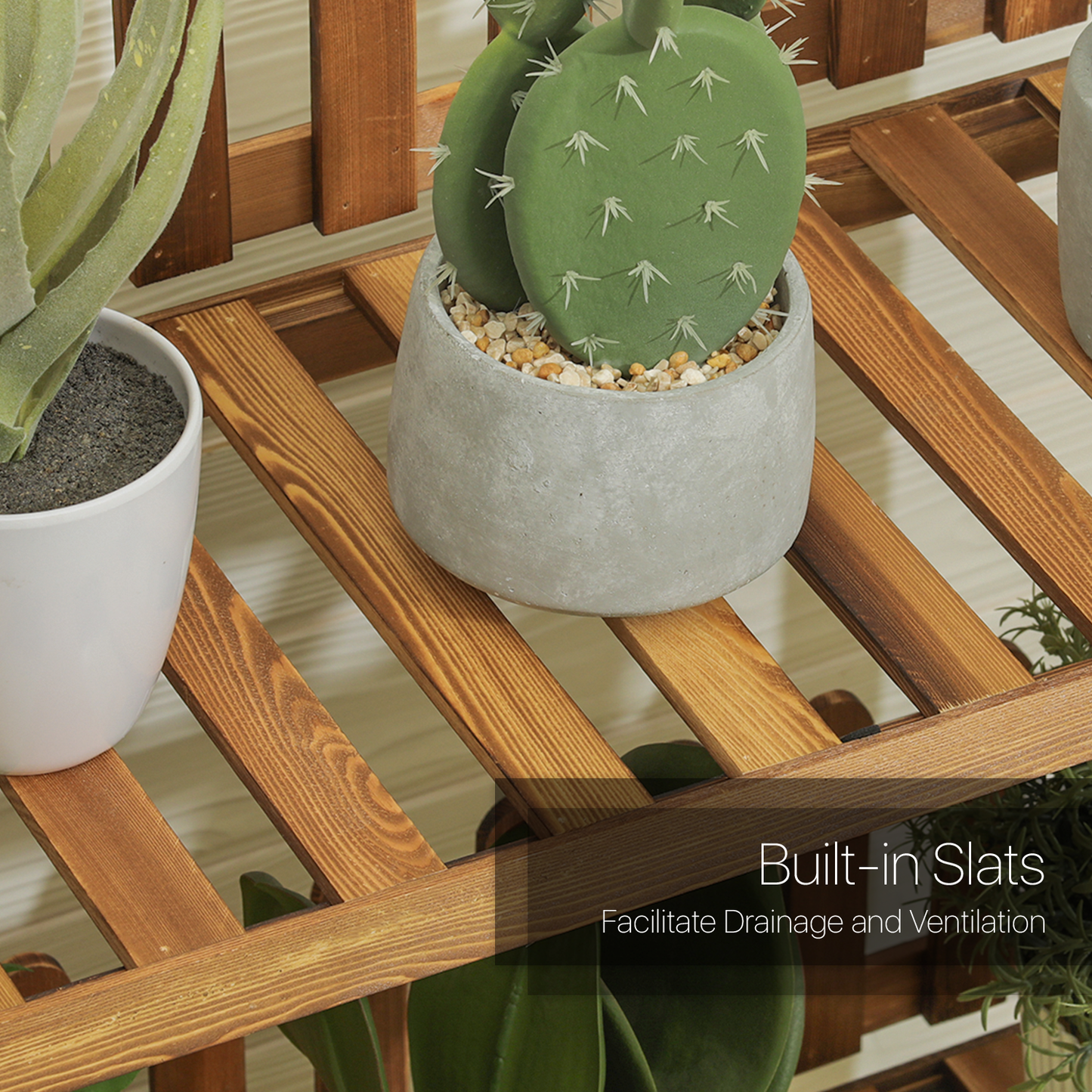 Flower Plant Stand Display Shelf - with Fence - 2 Tier - Carbonized